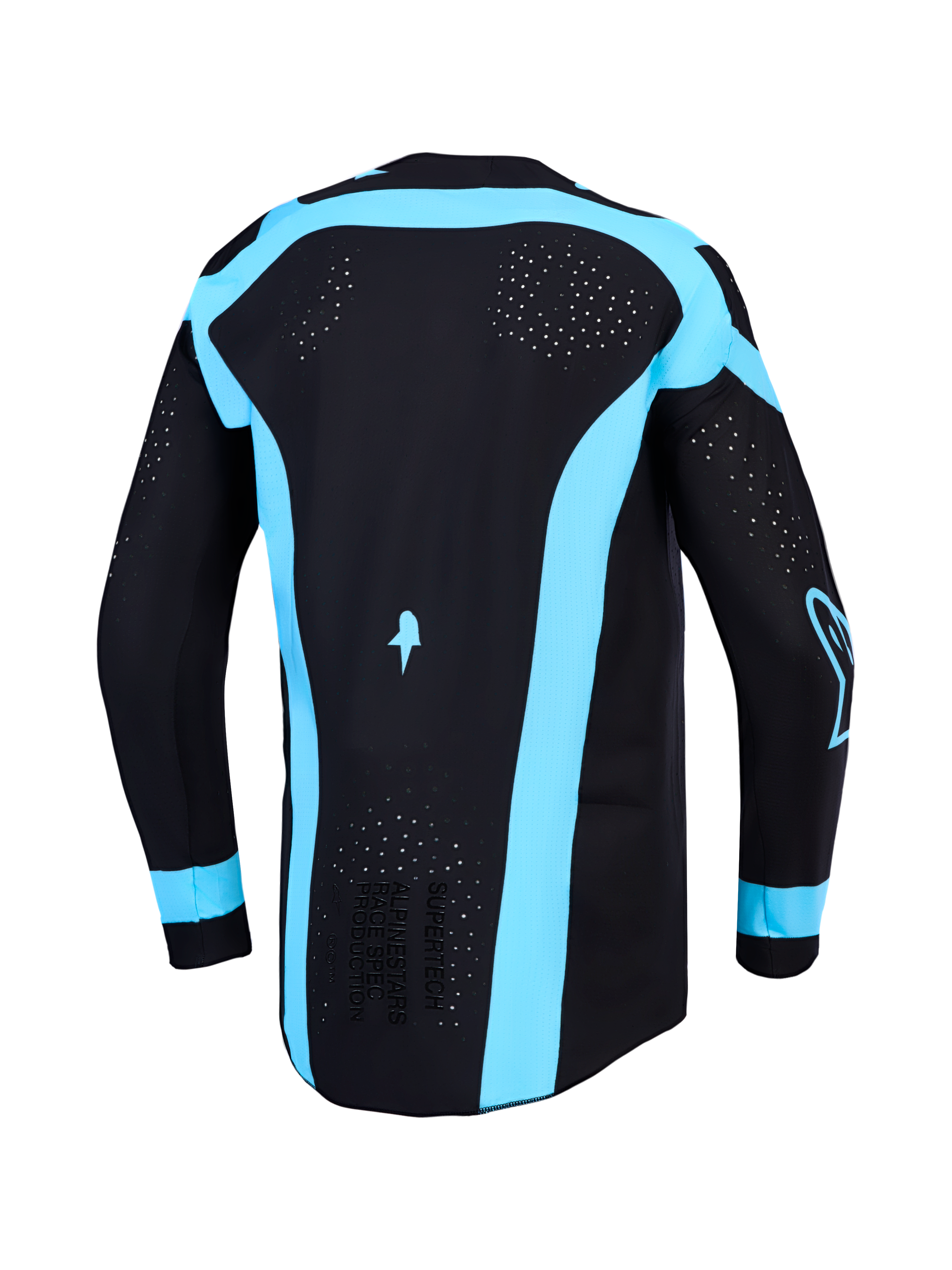 Alpinestars Supertech Vesta, jersey de motocross para hombre, negro y turquesa, con ventilación trasera cortada con láser