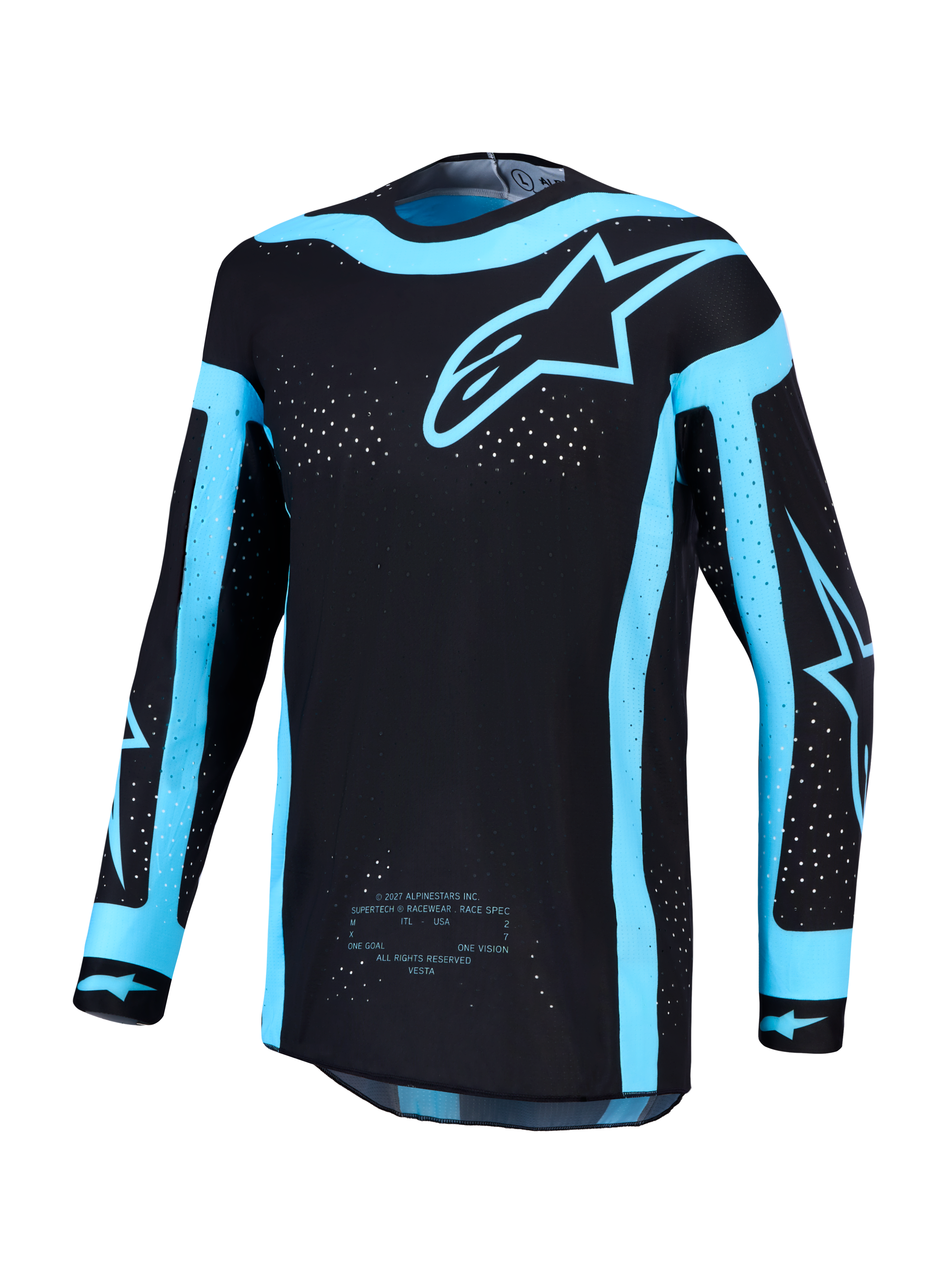 Jersey Supertech Vesta AND Supertech Vesta gear set de Alpinestars, jersey de motocross para hombre, negro y turquesa, con perforaciones láser