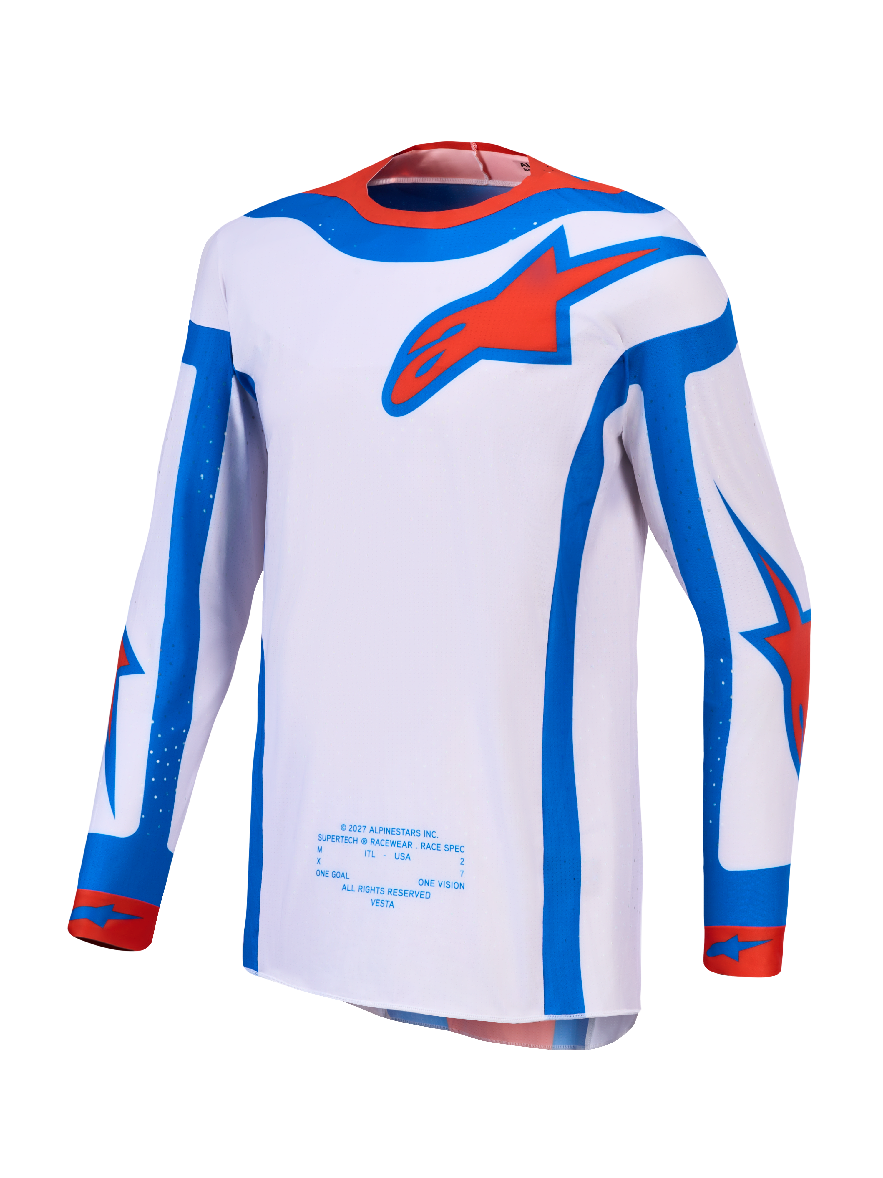 Alpinestars Supertech Vesta, jersey de motocross para hombre, lila claro, rojo y azul, ajuste atlético.