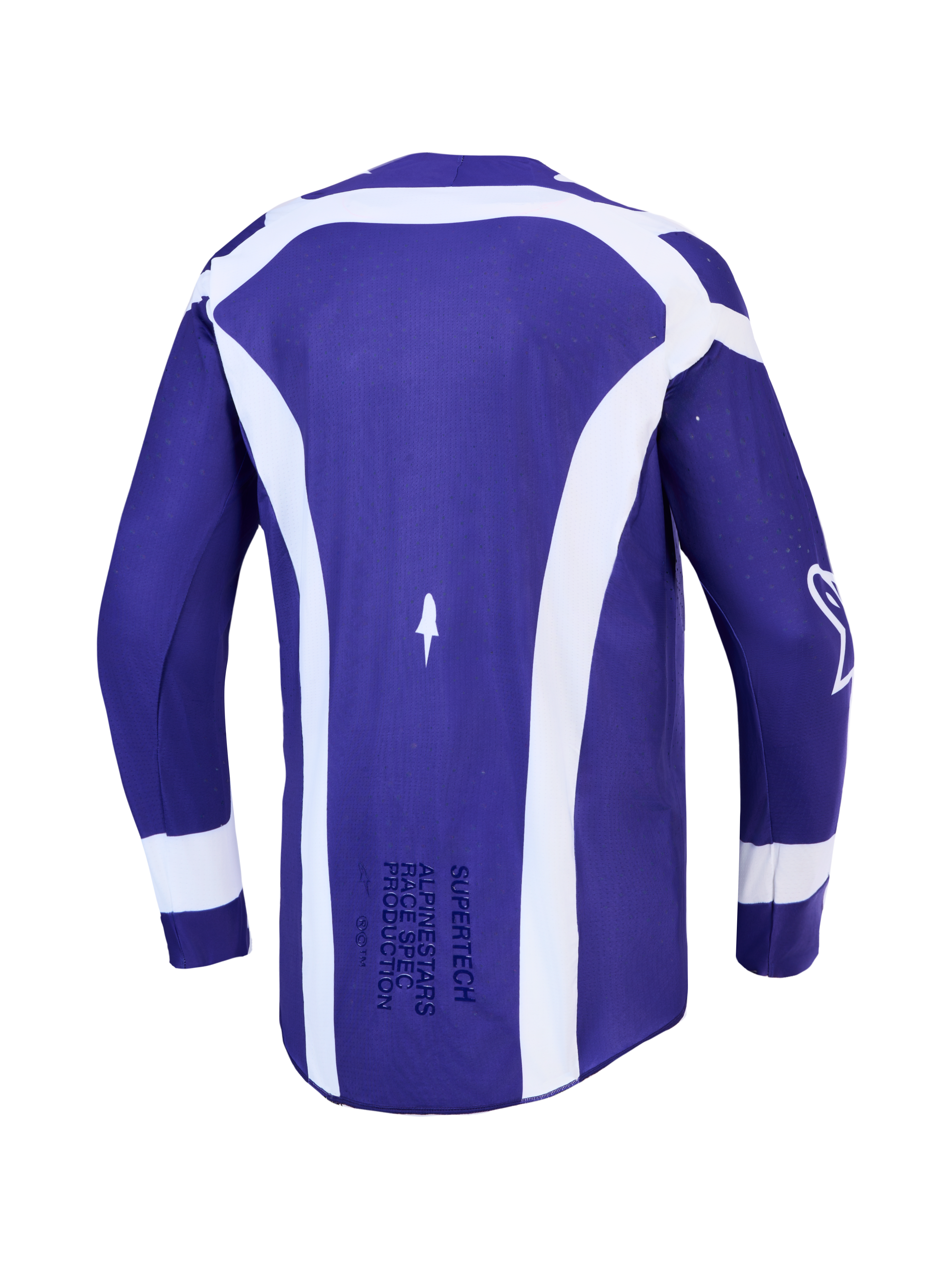 Alpinestars Supertech Vesta, jersey de motocross para hombre, azul y blanco, malla elástica, vista trasera