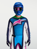 Alpinestars Jersey Techstar Maven, jersey de motocross azul y verde con estrella rosa, ajuste de carrera atlético para hombre