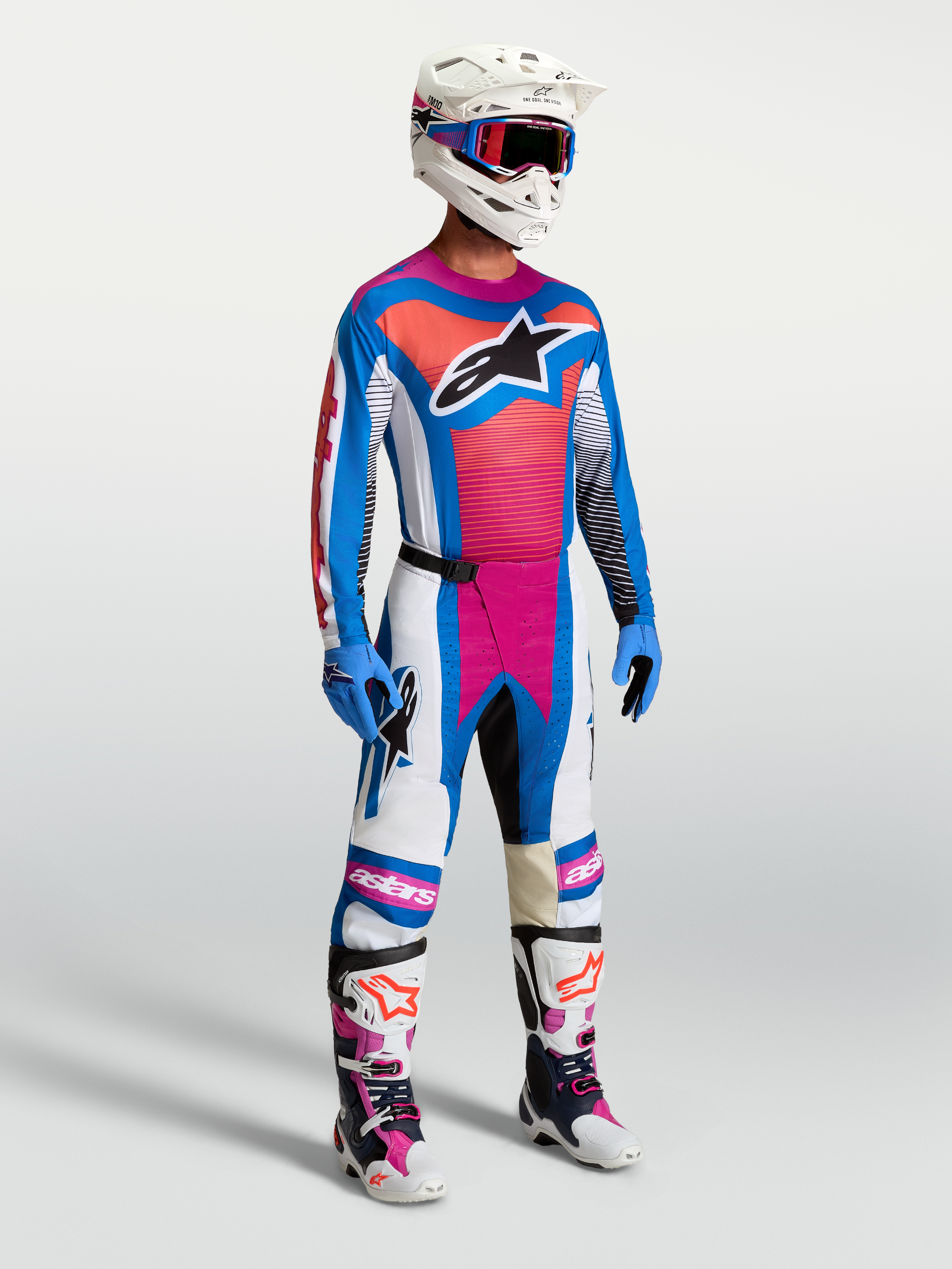 Alpinestars Jersey Techstar Maven AND Techstar Maven Gear Set, equipo de motocross, hombre, azul y coral, ajuste atlético