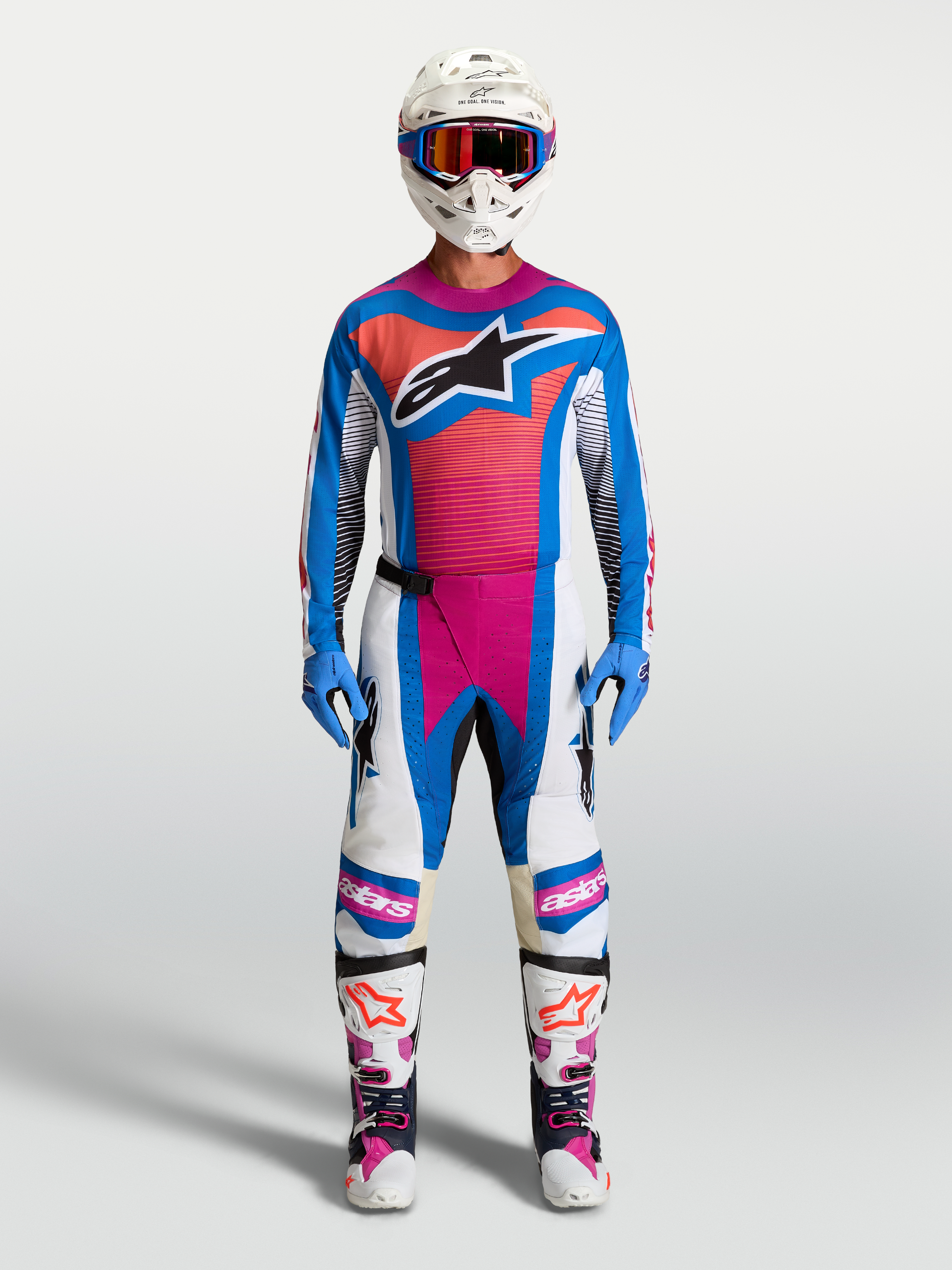 Alpinestars jersey Techstar Maven AND Techstar Maven Gear Set, equipo de motocross azul y rosa, ajuste atlético ergonómico