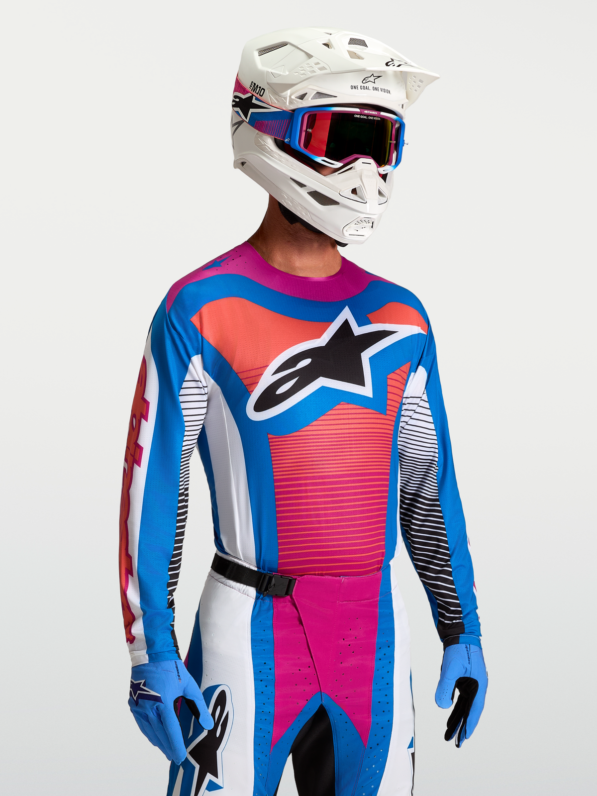 Alpinestars Jersey Techstar Maven, jersey de motocross para hombre en azul blithe y coral, con ajuste atlético ligero.