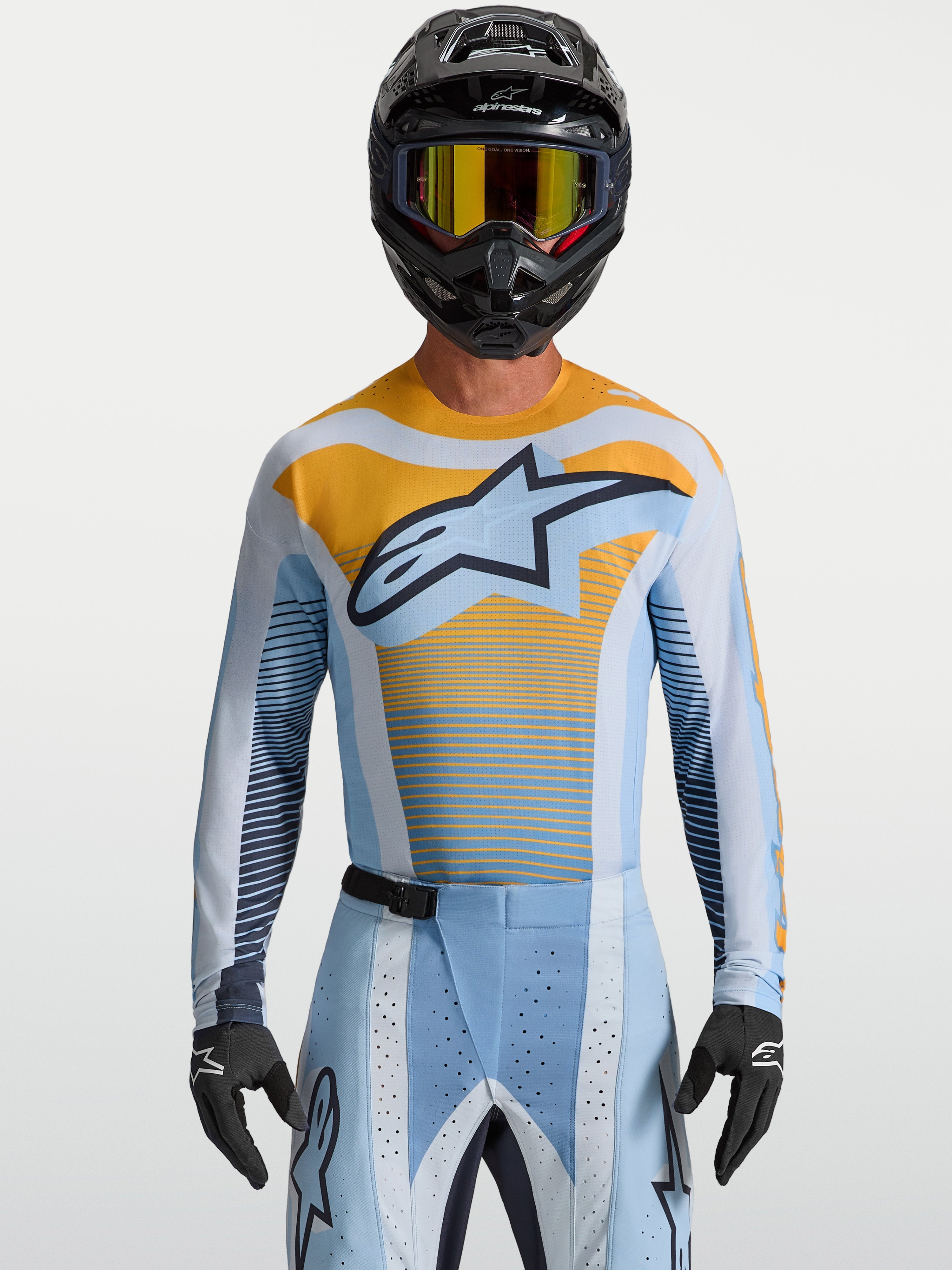 Jersey Alpinestars Techstar Maven, jersey de motocross para hombre, azul y naranja, ajuste atlético y ventilación láser