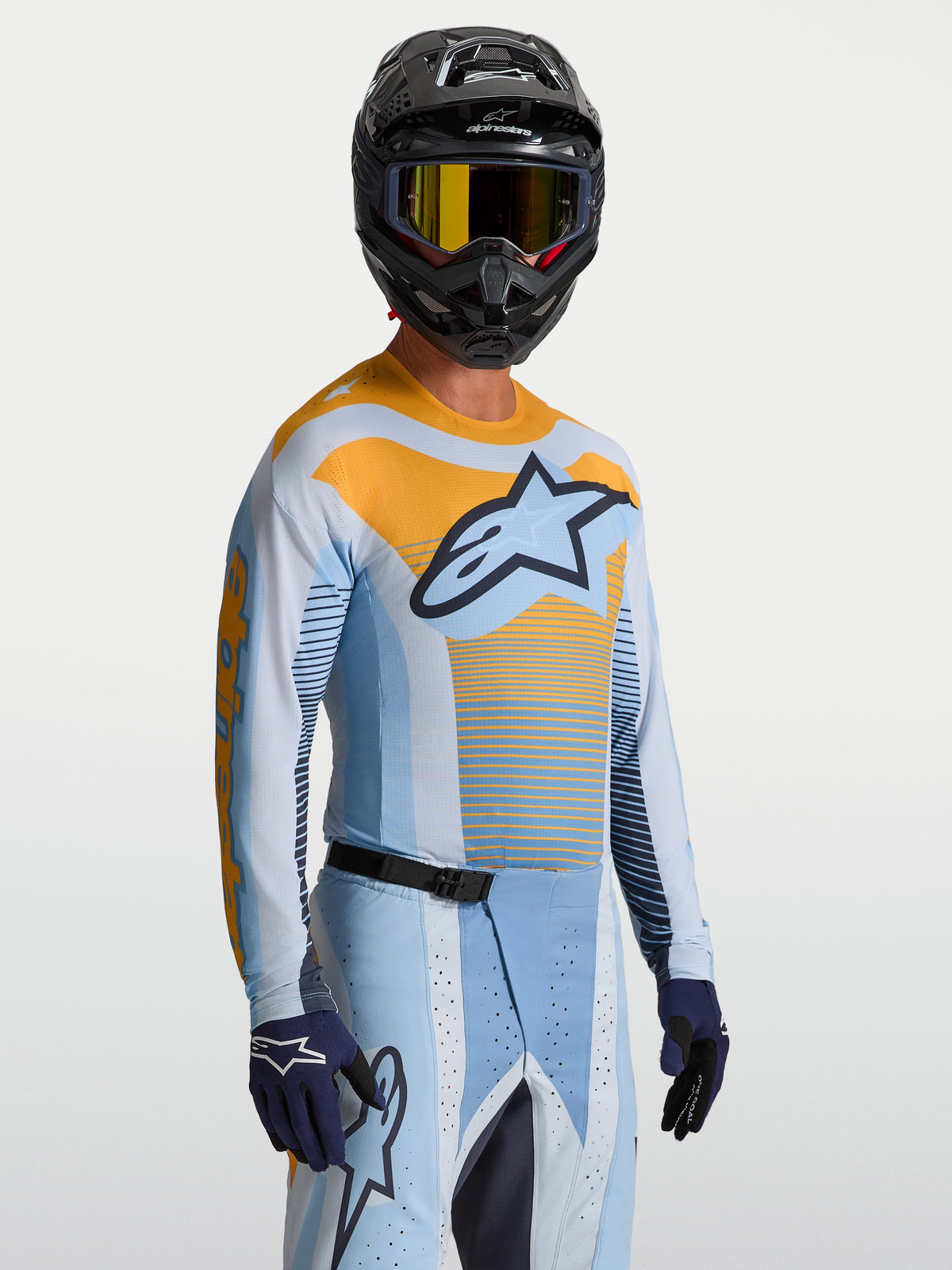 Alpinestars Techstar Maven, jersey de motocross para hombre, azul y naranja, ajuste atlético de competición