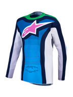 Alpinestars Jersey Techstar Maven AND Techstar Maven Gear Set, jersey de motocross para hombre, azul y verde flúor con logotipo de estrella rosa, ajuste de carrera, tejido elástico y ventilación láser.
