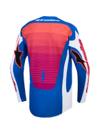 Jersey Alpinestars Techstar Maven, vista trasera, azul y rojo, para motocross con ventilación láser y ajuste deportivo.