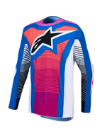 Alpinestars Techstar Maven Jersey, jersey de motocross azul y rosa, ajuste atlético con logotipo de estrella en el pecho