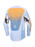 Jersey Techstar Maven de Alpinestars, jersey de motocross azul y naranja con ventilación láser y parte trasera extendida
