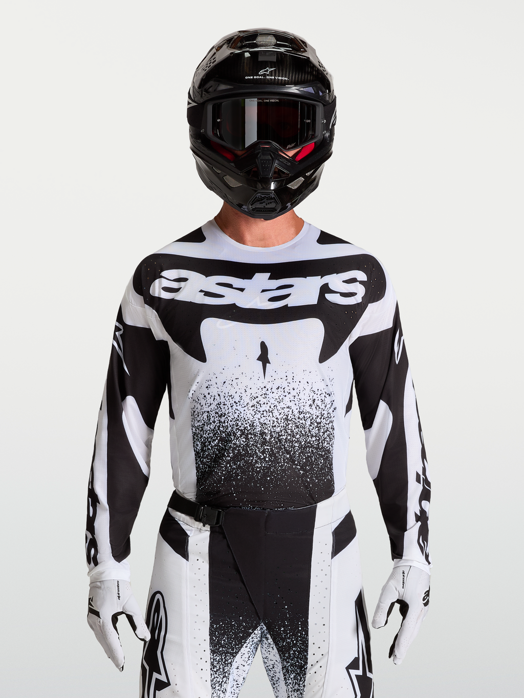 Alpinestars Jersey Techstar Swan, jersey de motocross para hombre, blanco y negro, ajuste atlético con tejido elástico ligero, perforaciones láser para ventilación, usado con casco y guantes
