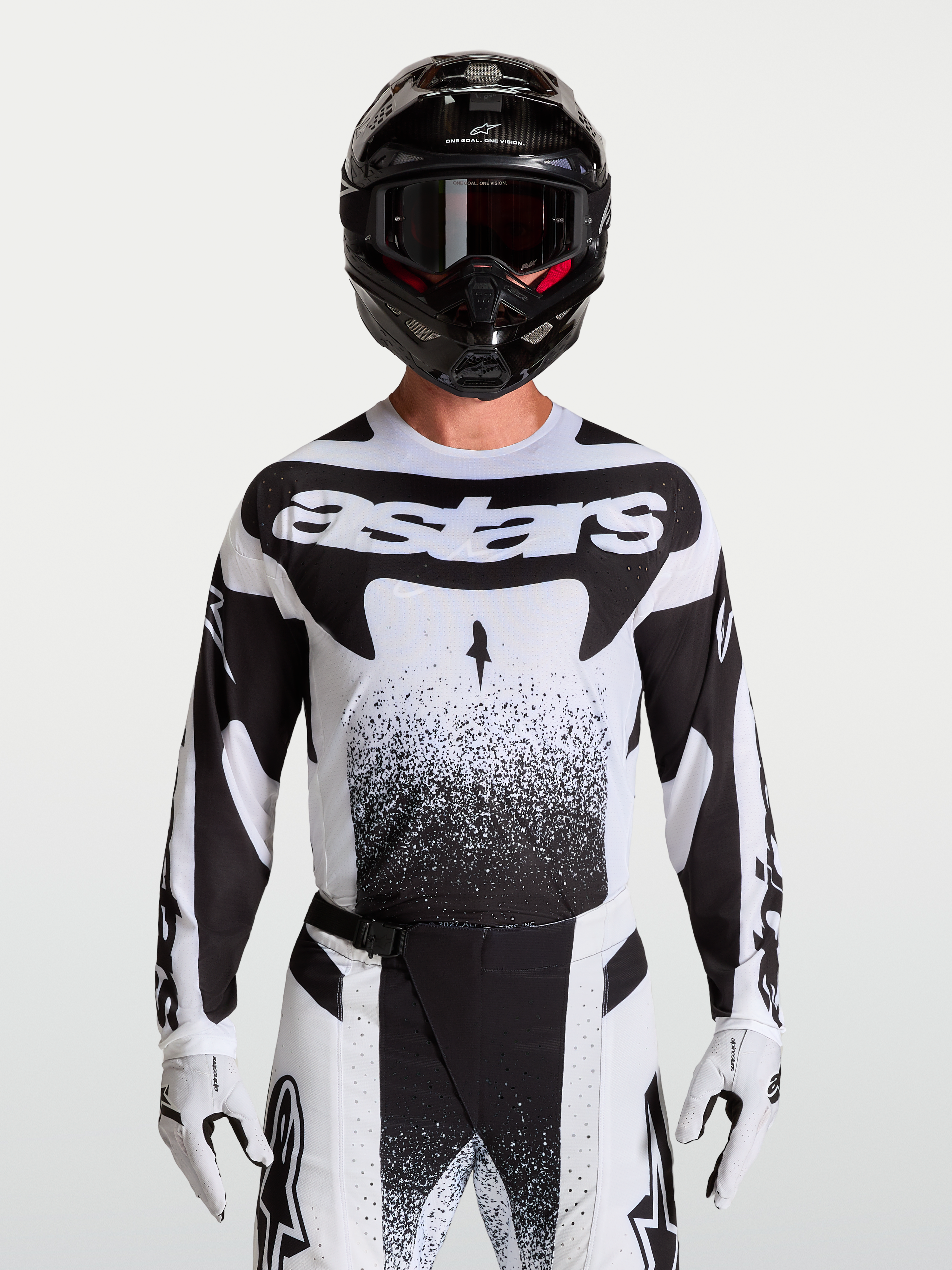 Alpinestars Jersey Techstar Swan, jersey de motocross para hombre, blanco y negro, ajuste atlético con tejido elástico ligero, perforaciones láser para ventilación, usado con casco y guantes