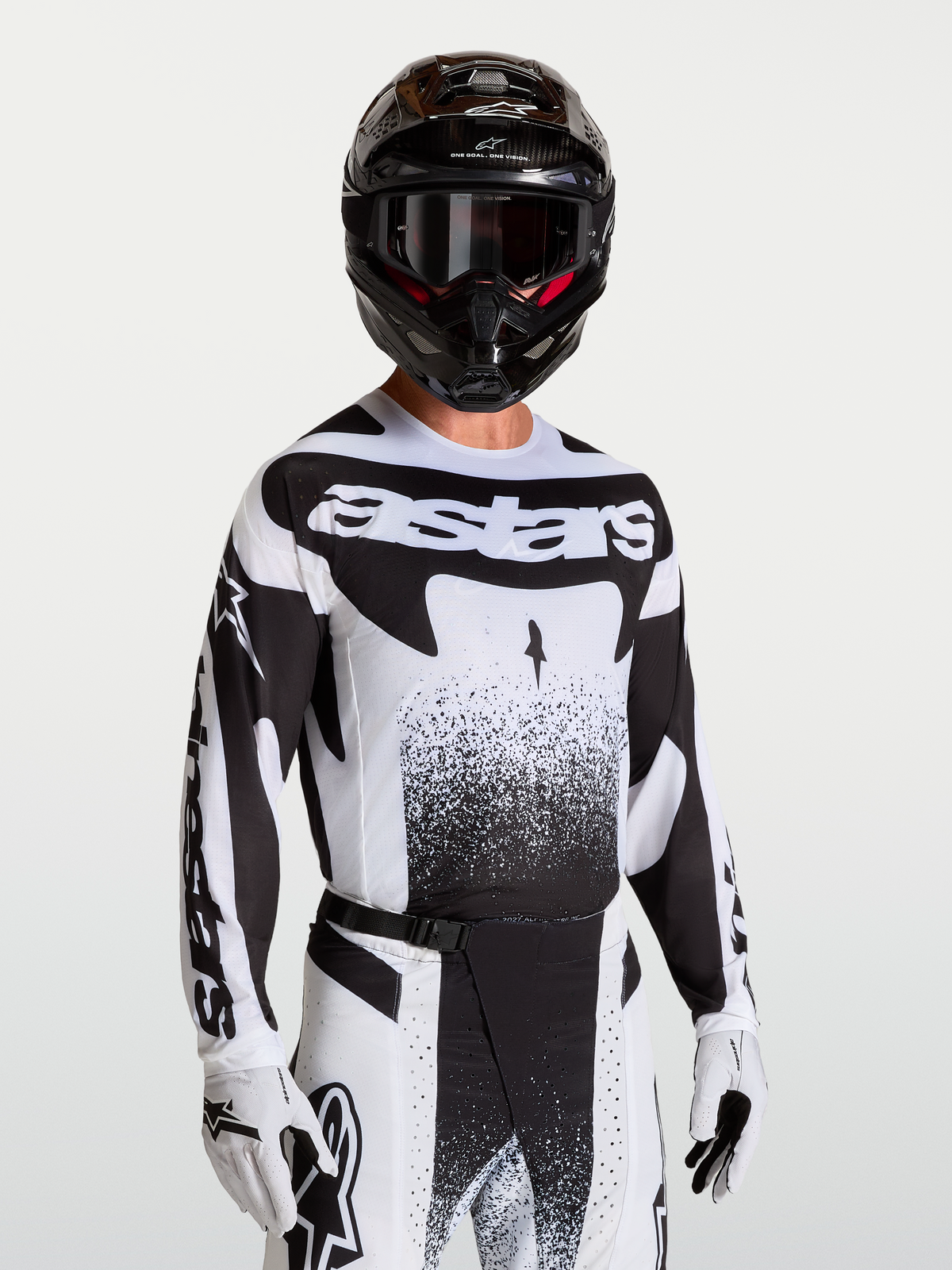 Alpinestars Techstar Swan, jersey de motocross para hombre, blanco y negro, ajuste atlético con ventilación láser.