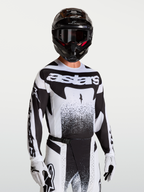 Alpinestars Techstar Swan, jersey de motocross para hombre, blanco y negro, ajuste atlético con ventilación láser.