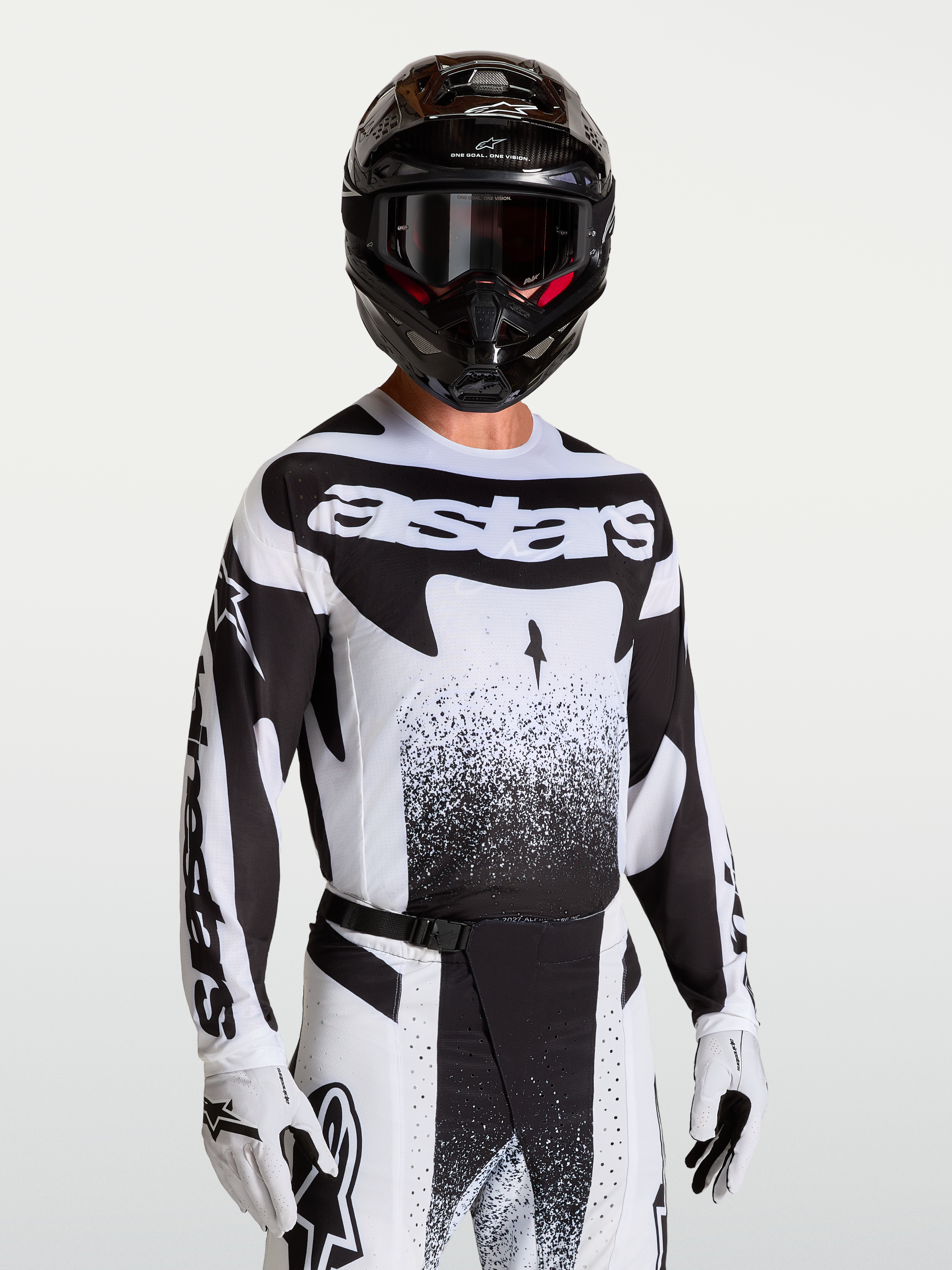 Alpinestars Techstar Swan, jersey de motocross para hombre, blanco y negro, ajuste atlético con ventilación láser.
