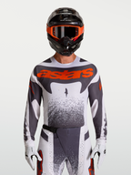 Jersey Alpinestars Techstar Swan para hombre, top de motocross blanco y gris con detalles rojo fluo, ajuste de carrera