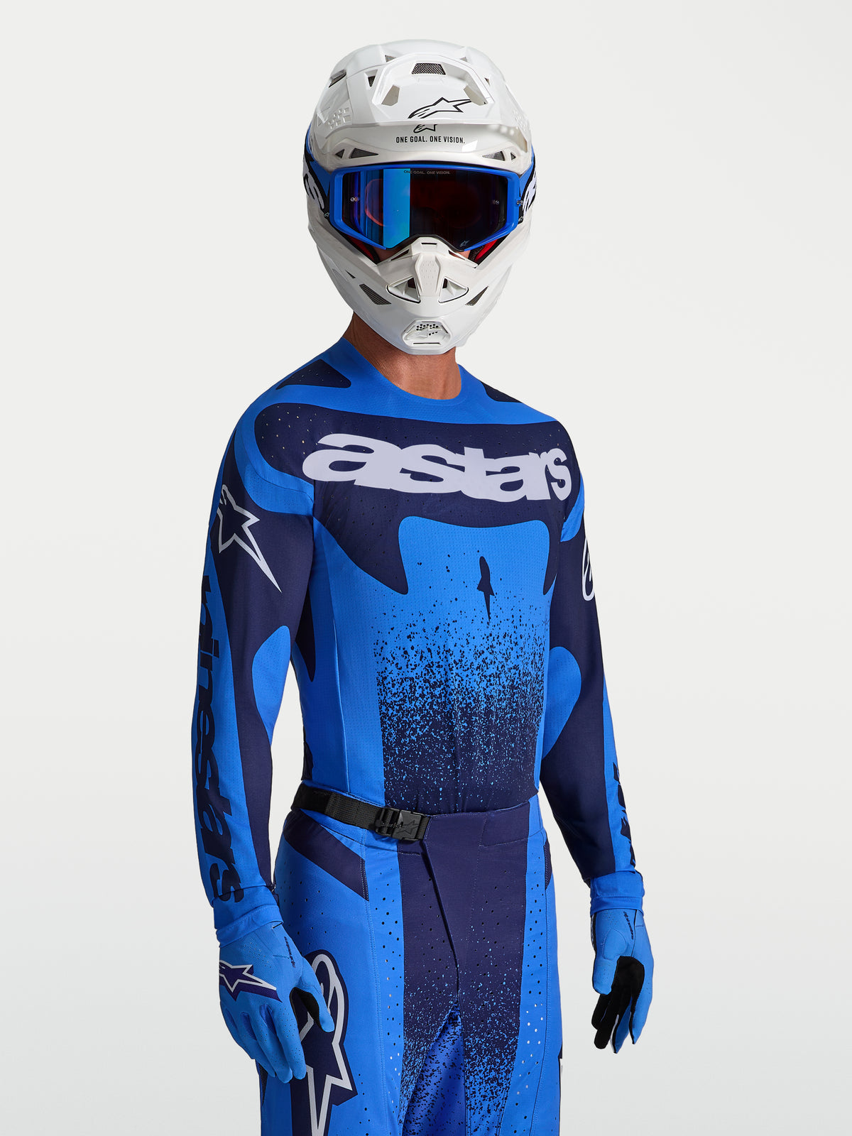 Alpinestars Techstar Swan, jersey de motocross para hombre, azul y azul oscuro, ajuste atlético de competición con ventilación por perforación láser, ideal para pilotaje todoterreno