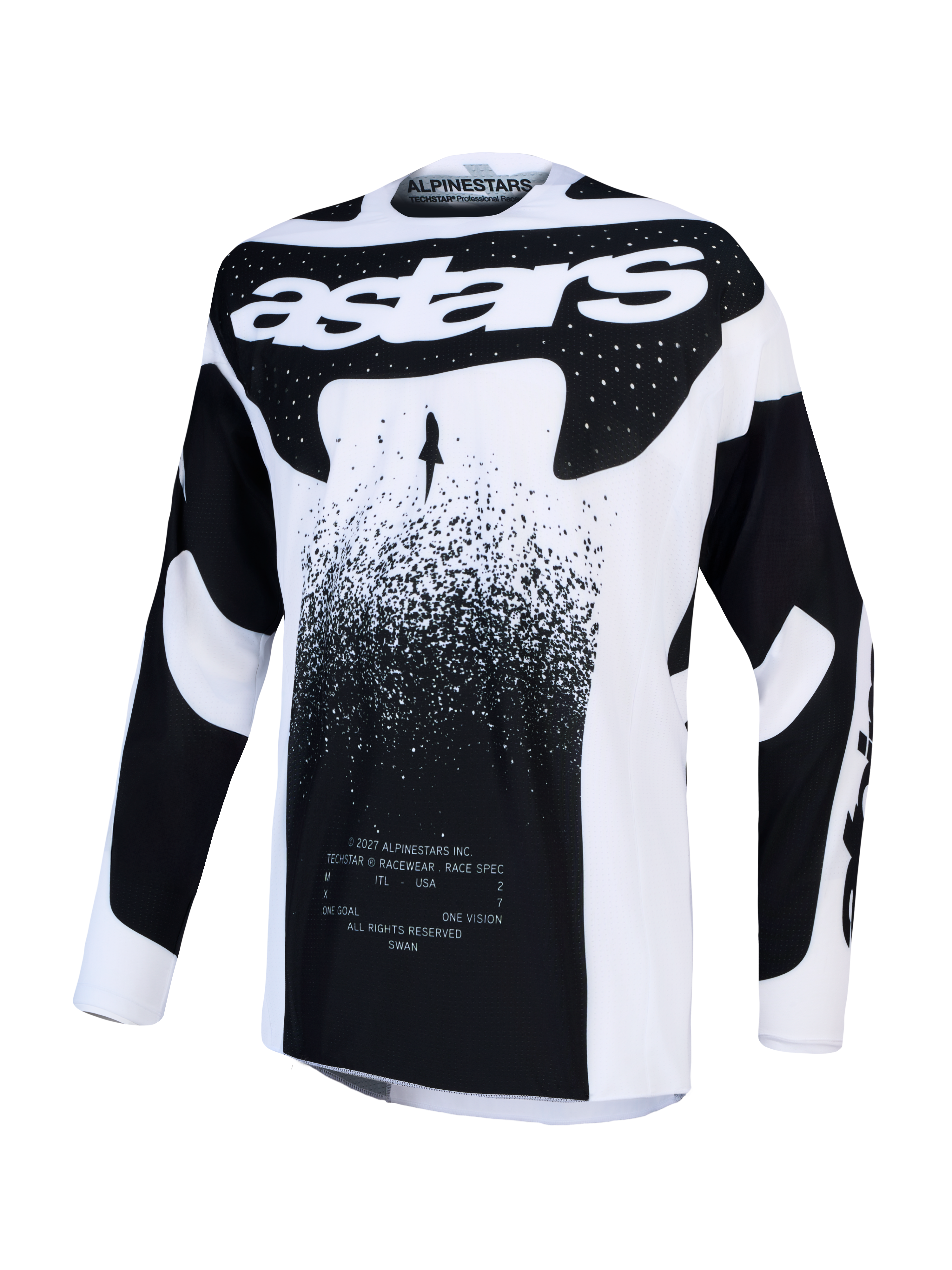 Jersey Techstar Swan de Alpinestars, jersey de motocross para hombre, blanco y negro, con tejido elástico y logotipo astars
