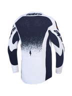 Alpinestars Jersey Techstar Swan, jersey de motocross blanco y gris oscuro con perforaciones láser y ajuste de carreras.
