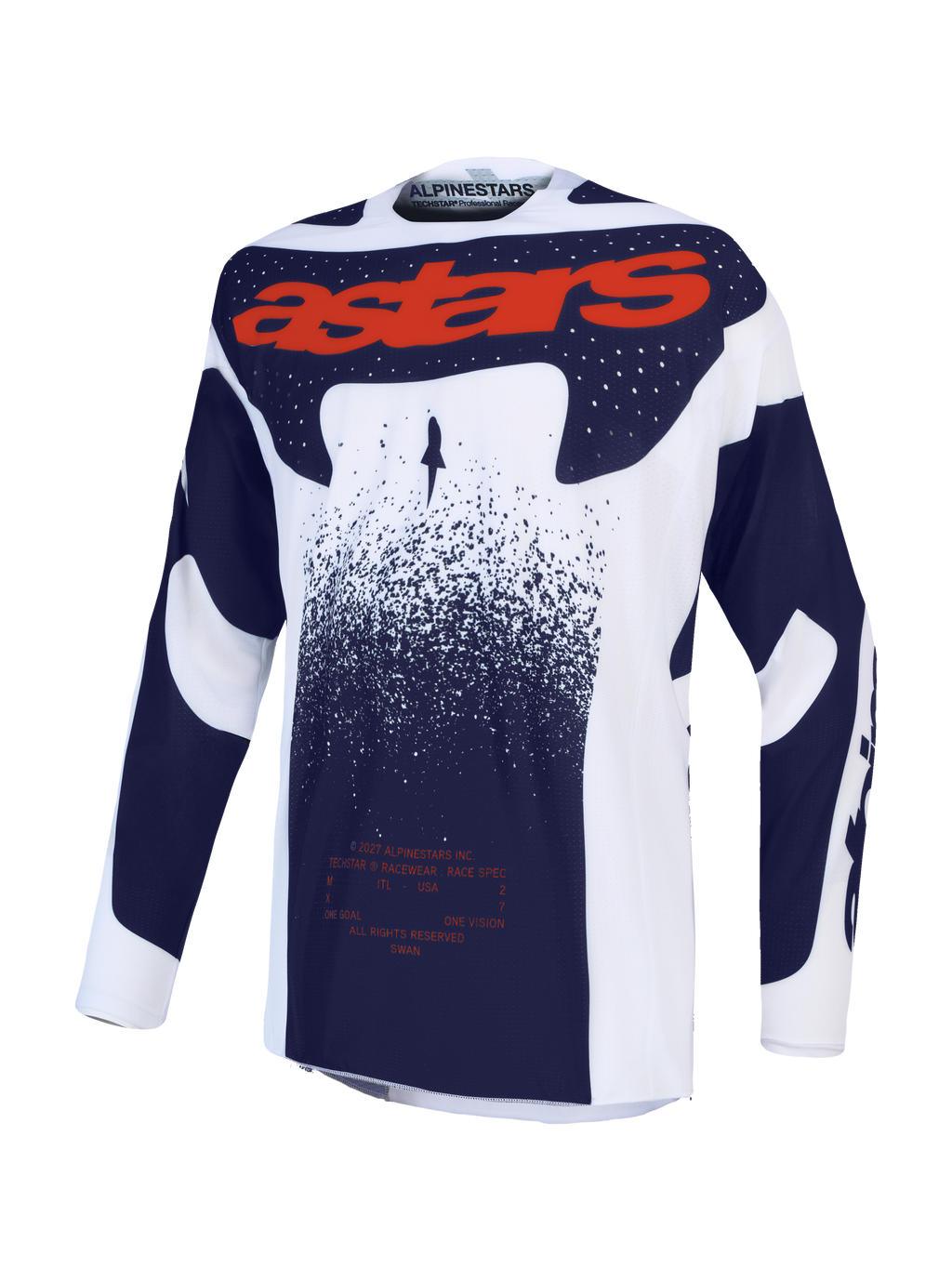 Jersey Techstar Swan de Alpinestars, camiseta de motocross para hombre, lila claro, gris oscuro y rojo flúor