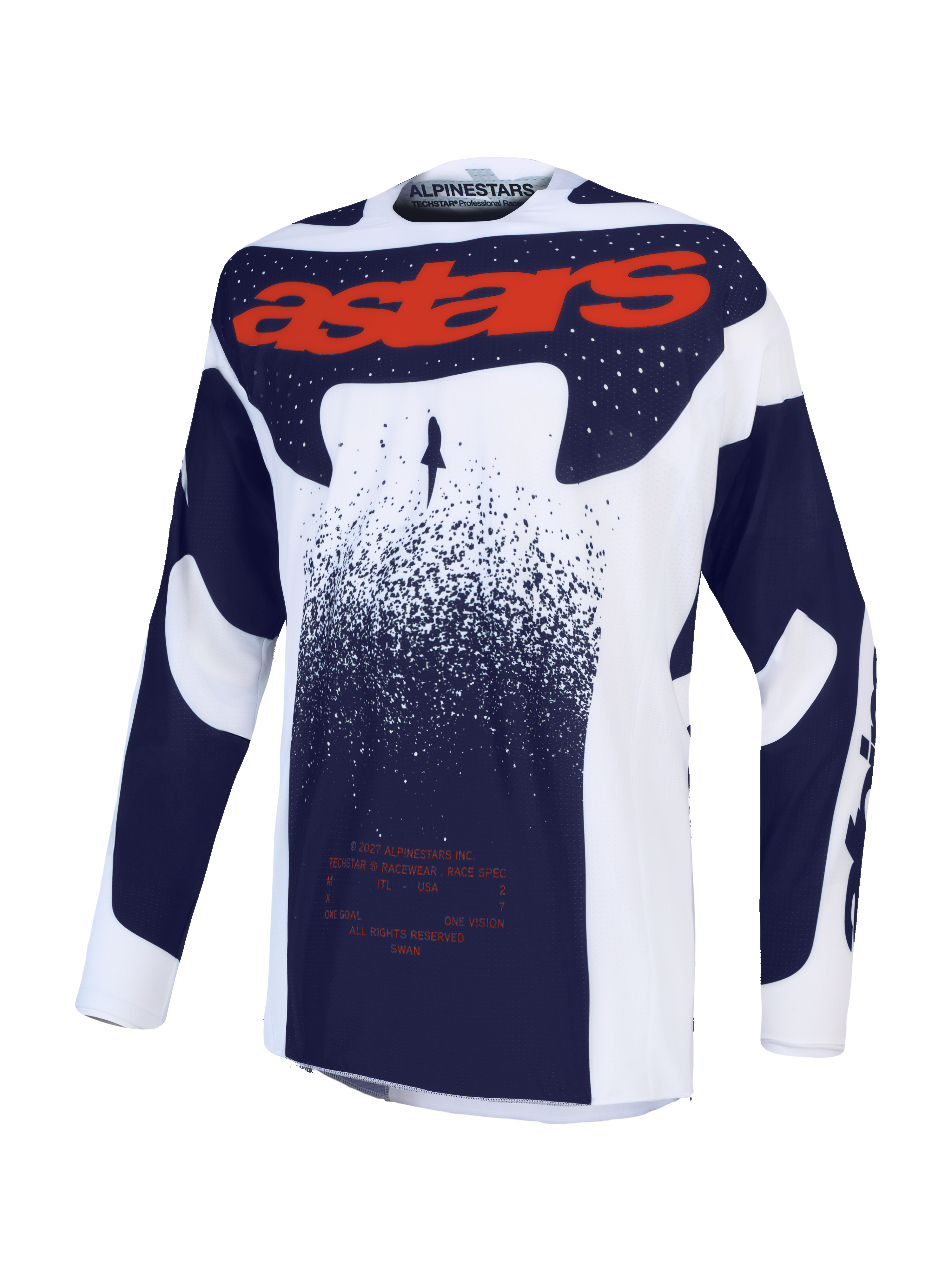 Jersey Techstar Swan de Alpinestars, camiseta de motocross para hombre, lila claro, gris oscuro y rojo flúor