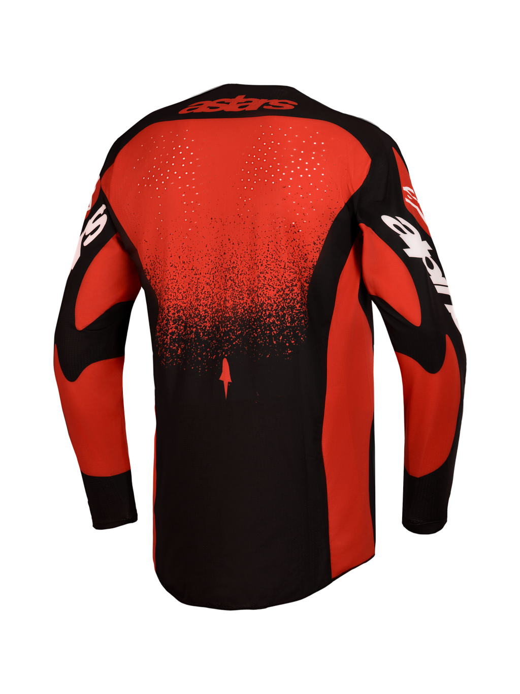 Alpinestars Techstar Swan, jersey y conjunto de equipación para hombre, rojo y negro, vista posterior con ventilación láser.
