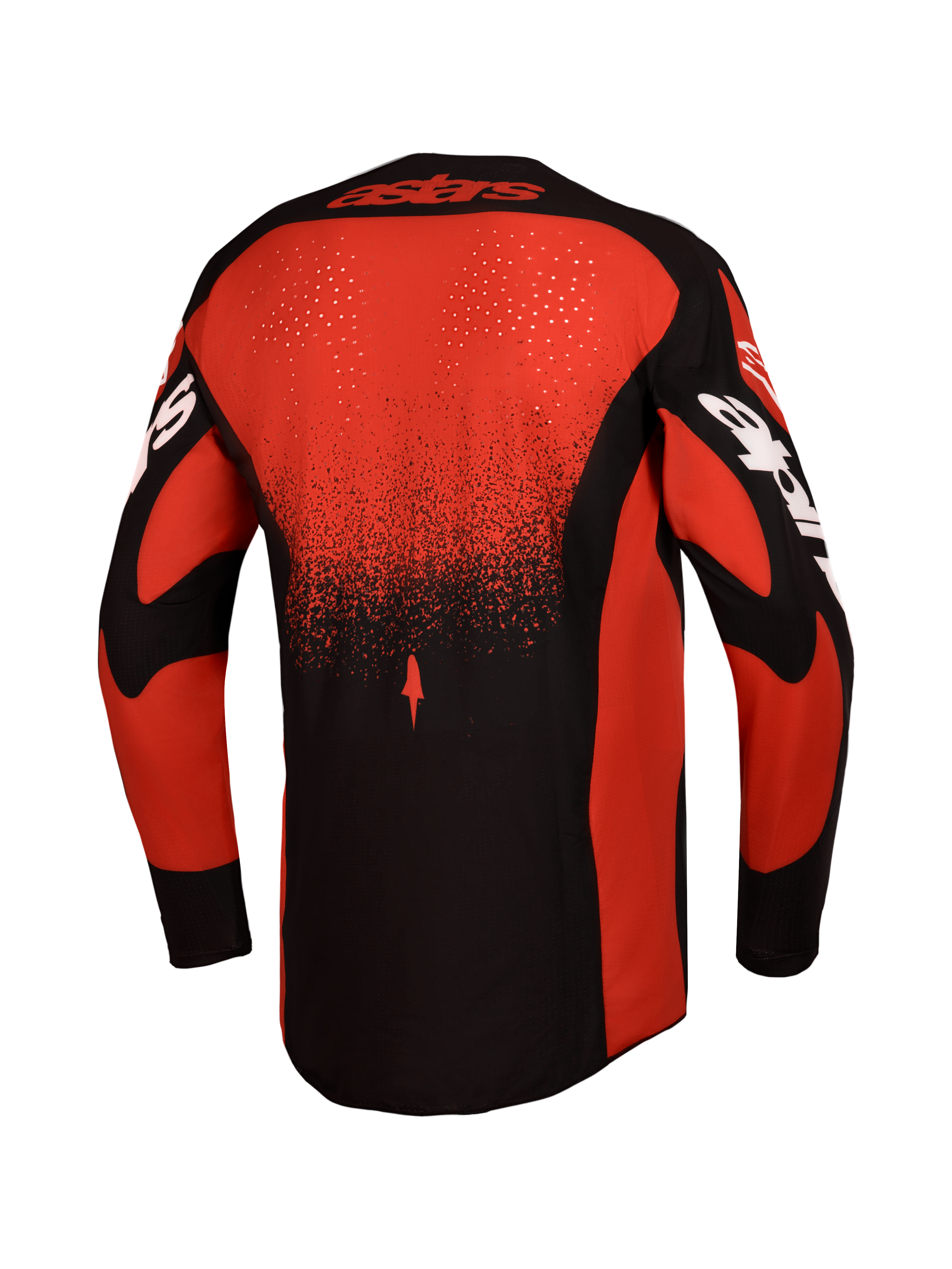 Alpinestars Techstar Swan, jersey y conjunto de equipación para hombre, rojo y negro, vista posterior con ventilación láser.