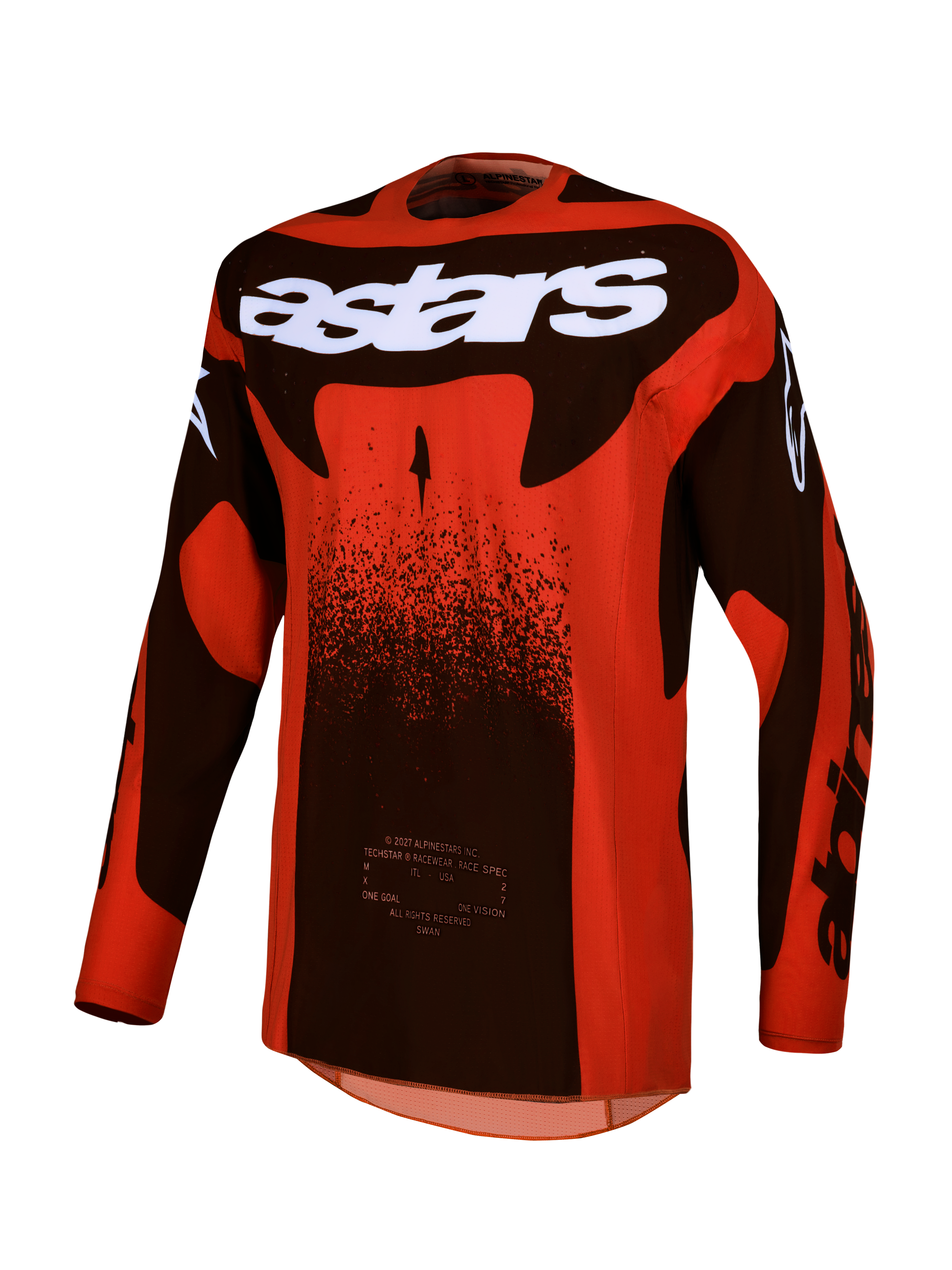 Alpinestars Techstar Swan, jersey de motocross para hombre, rojo cardenal y negro, tejido elástico de alto rendimiento