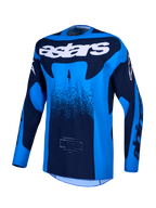 Alpinestars Techstar Swan, jersey de motocross azul y azul oscuro con perforaciones láser y tejido transpirable
