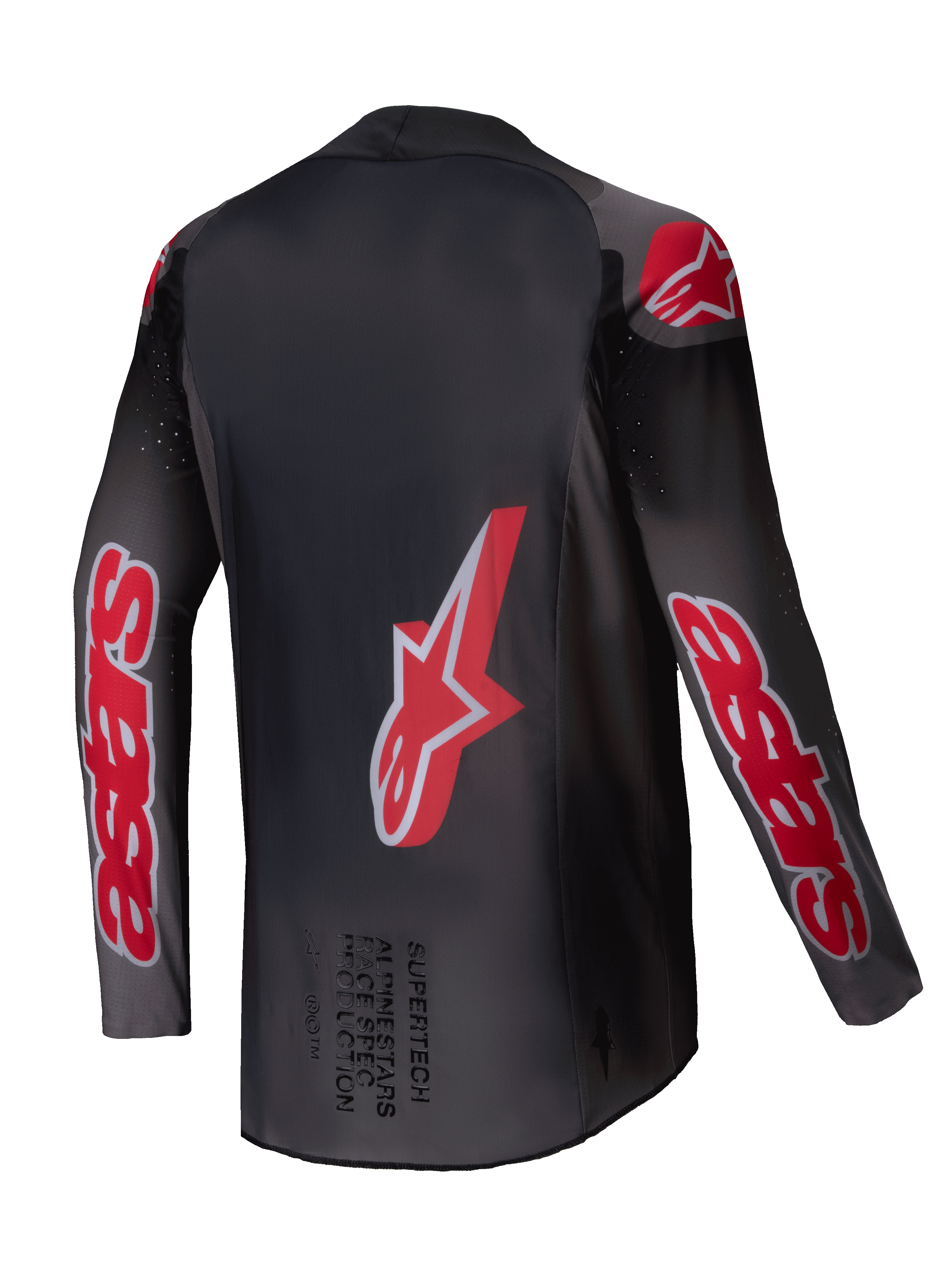 Alpinestars 2025 Supertech Lipan Jersey, Motocross Off-Road Jersey, Smoke and Bright Red, lightweight stretch mesh with perforated ventilation, rear view