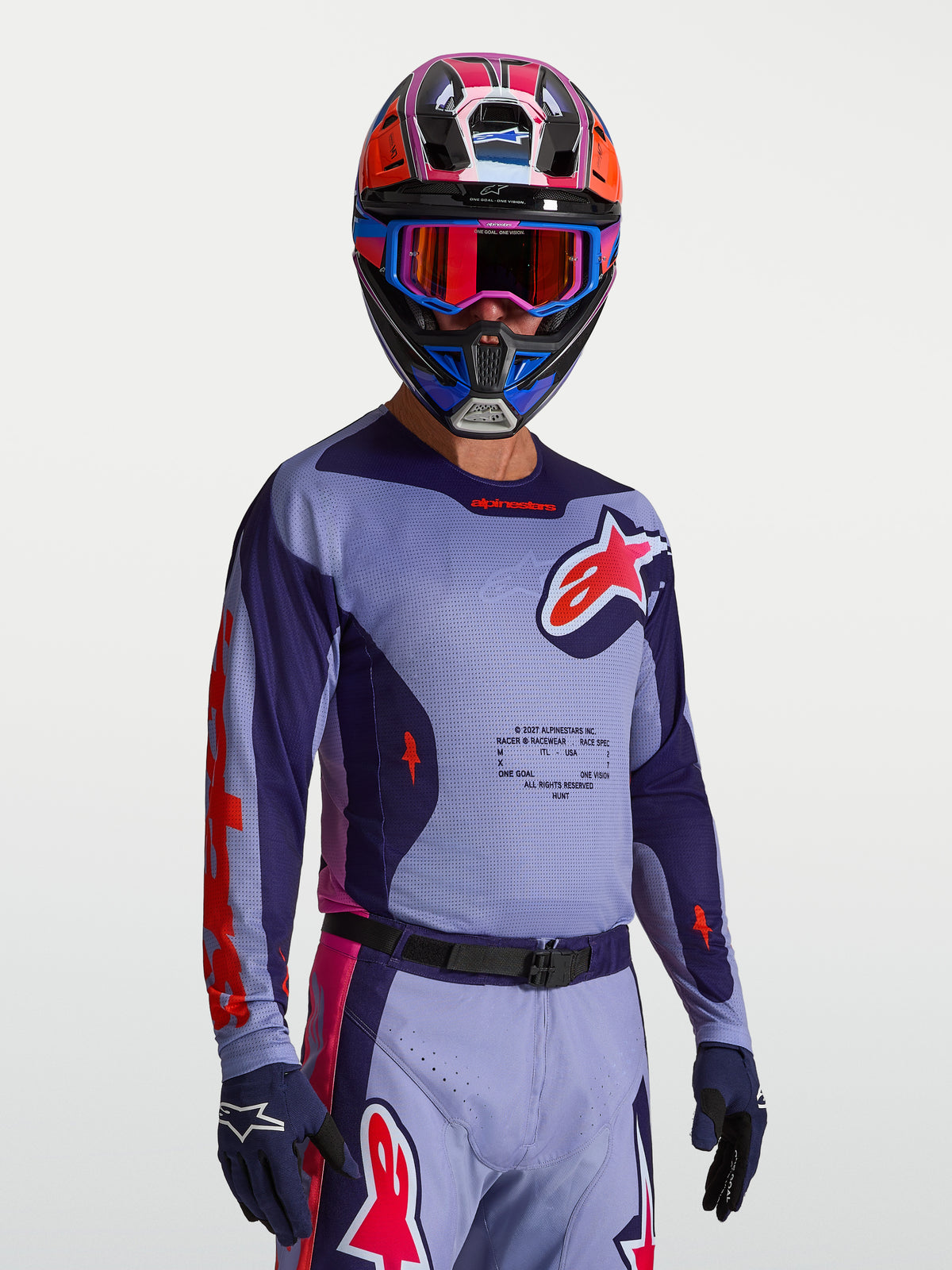 Alpinestars jersey Racer Air Hunt, jersey de motocross ventilado para hombre, morado y rosa, construcción de malla de flujo de aire completo