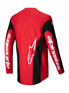 Alpinestars Jersey Techstar Dreem 2025, jersey de motocross, rojo brillante y negro, vista trasera que muestra la construcción elástica de politejido y el dobladillo trasero extendido