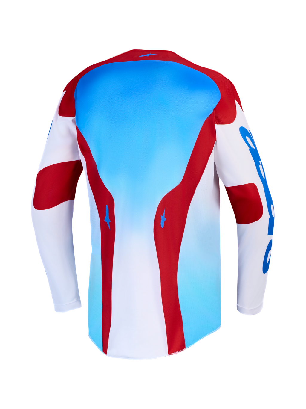 Alpinestars Racer Hunt Jersey y Racer Hunt Gear Set, jersey de motocross, azul, rojo y blanco, vista trasera.