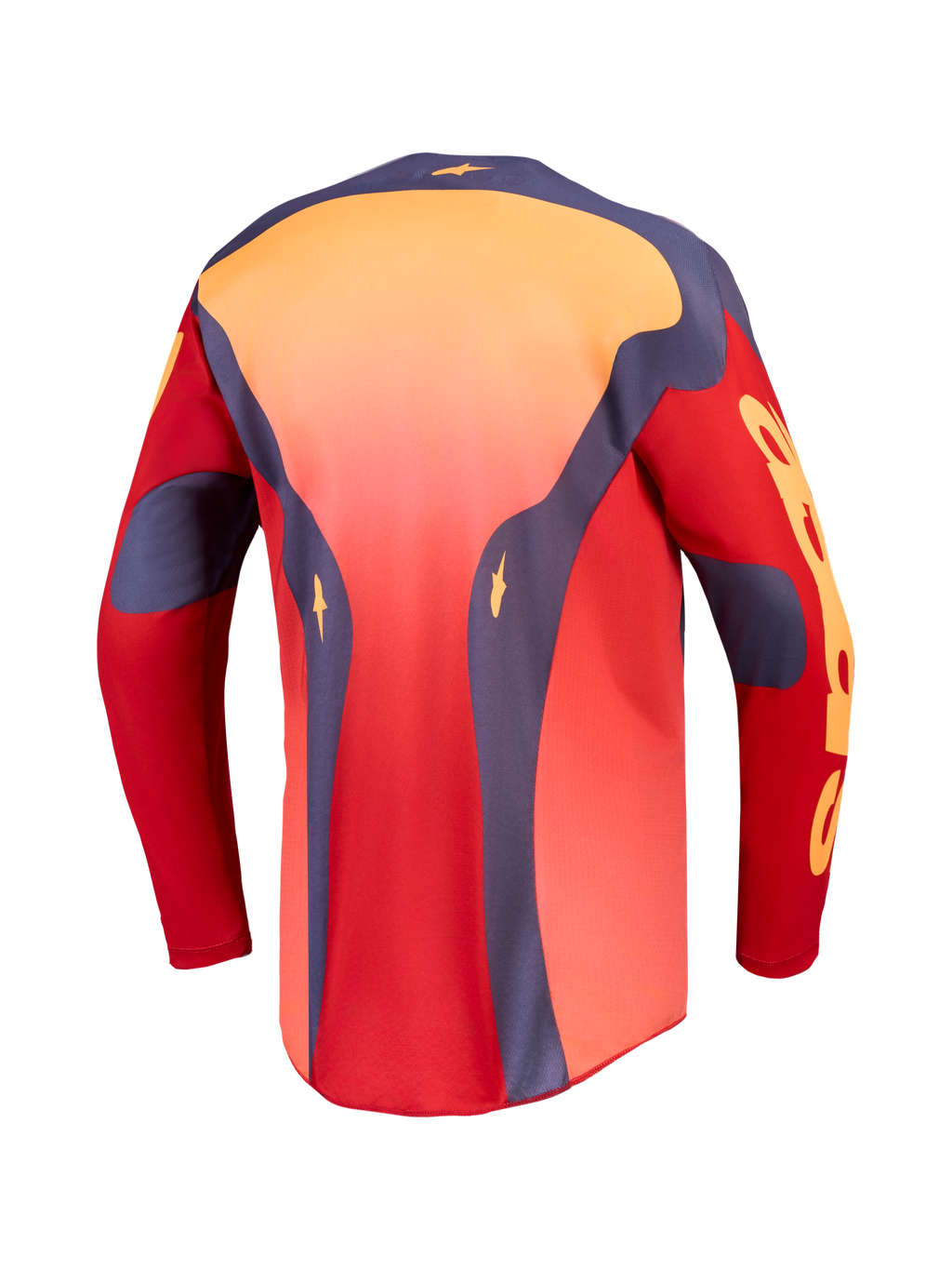 Alpinestars Racer Hunt, jersey de motocross para hombre, rojo y gris, vista trasera con dobladillo trasero alargado