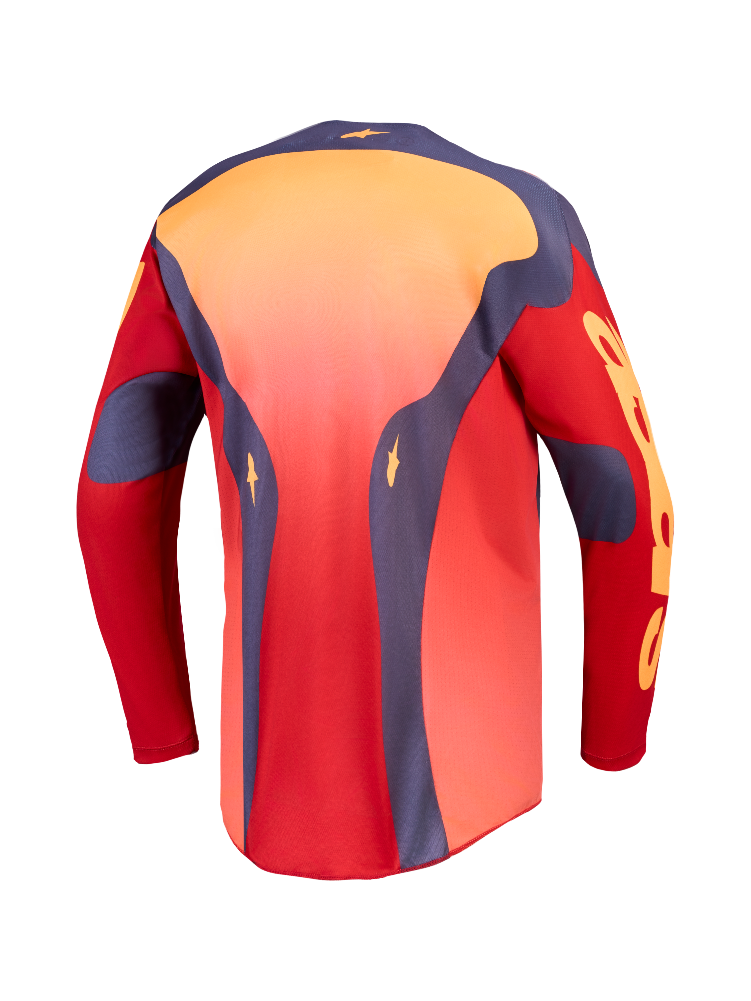 Alpinestars Racer Hunt, jersey de motocross para hombre, rojo y gris, vista trasera con dobladillo trasero alargado
