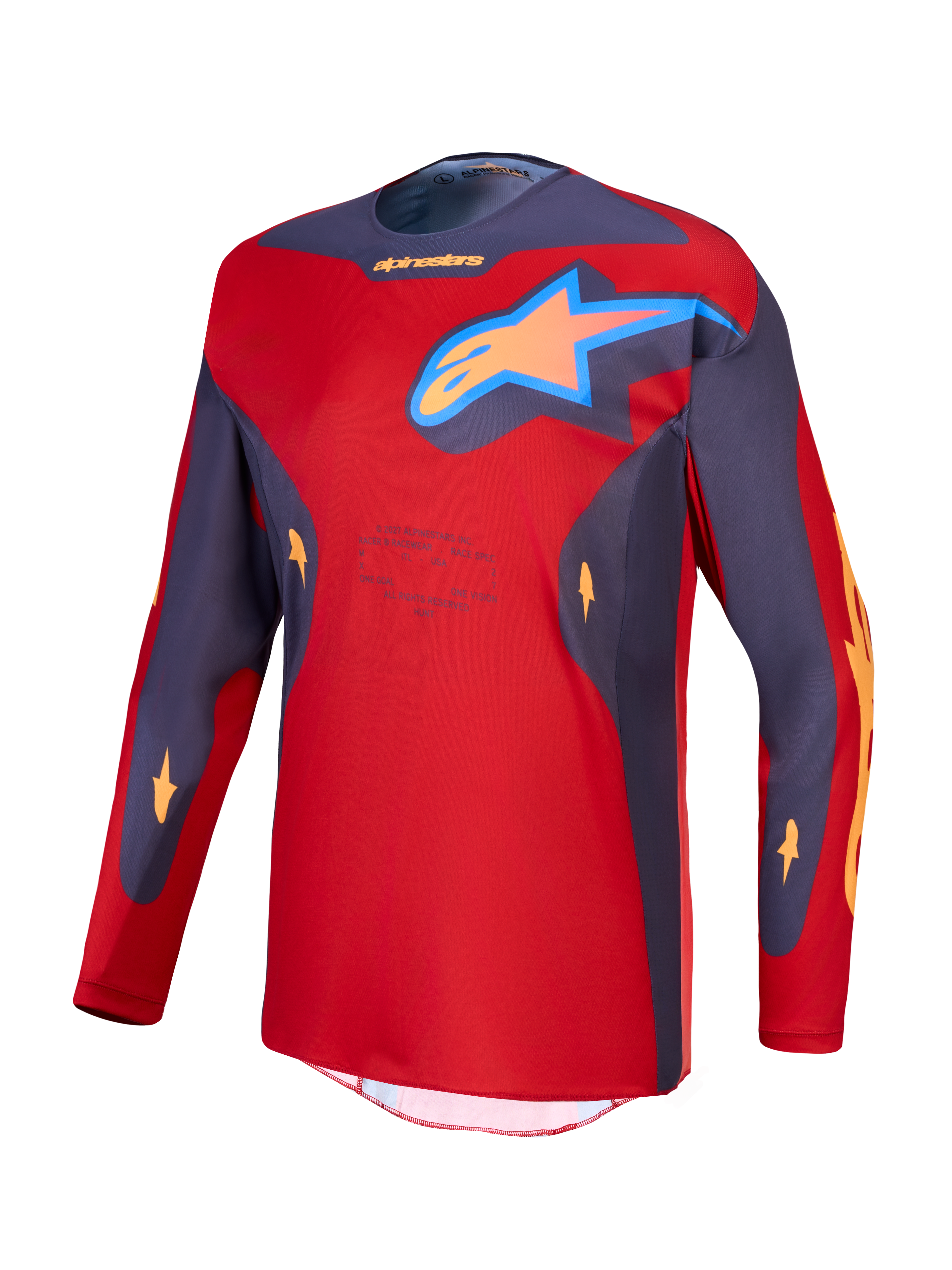 Alpinestars Racer Hunt, jersey de motocross para hombre, rojo y gris, tejido técnico transpirable con logotipo de estrella