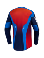 Alpinestars Racer Hunt Jersey, jersey de motocross azul y rojo para hombre, vista trasera con dobladillo extendido.