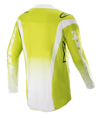 Alpinestars Techstar Push Jersey 2023, vista trasera, amarillo flúor y blanco, jersey de motocross de manga larga con paneles laterales blancos y logotipos en las mangas, equipamiento técnico para off-road