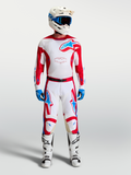 Alpinestars Pantalones Racer Hunt, pantalones de motocross para hombre, blancos y rojos con detalles azules, ajuste precurvado