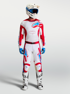 Alpinestars Pantalones Racer Hunt, pantalones de motocross para hombre, blancos y rojos con detalles azules, ajuste precurvado