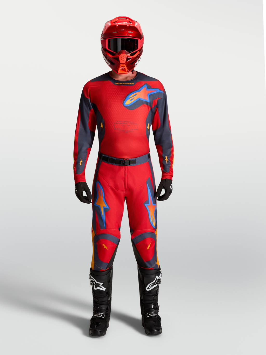 Alpinestars Racer Hunt, jersey de motocross para hombre, rojo y gris, con tejido transpirable y malla ventilada