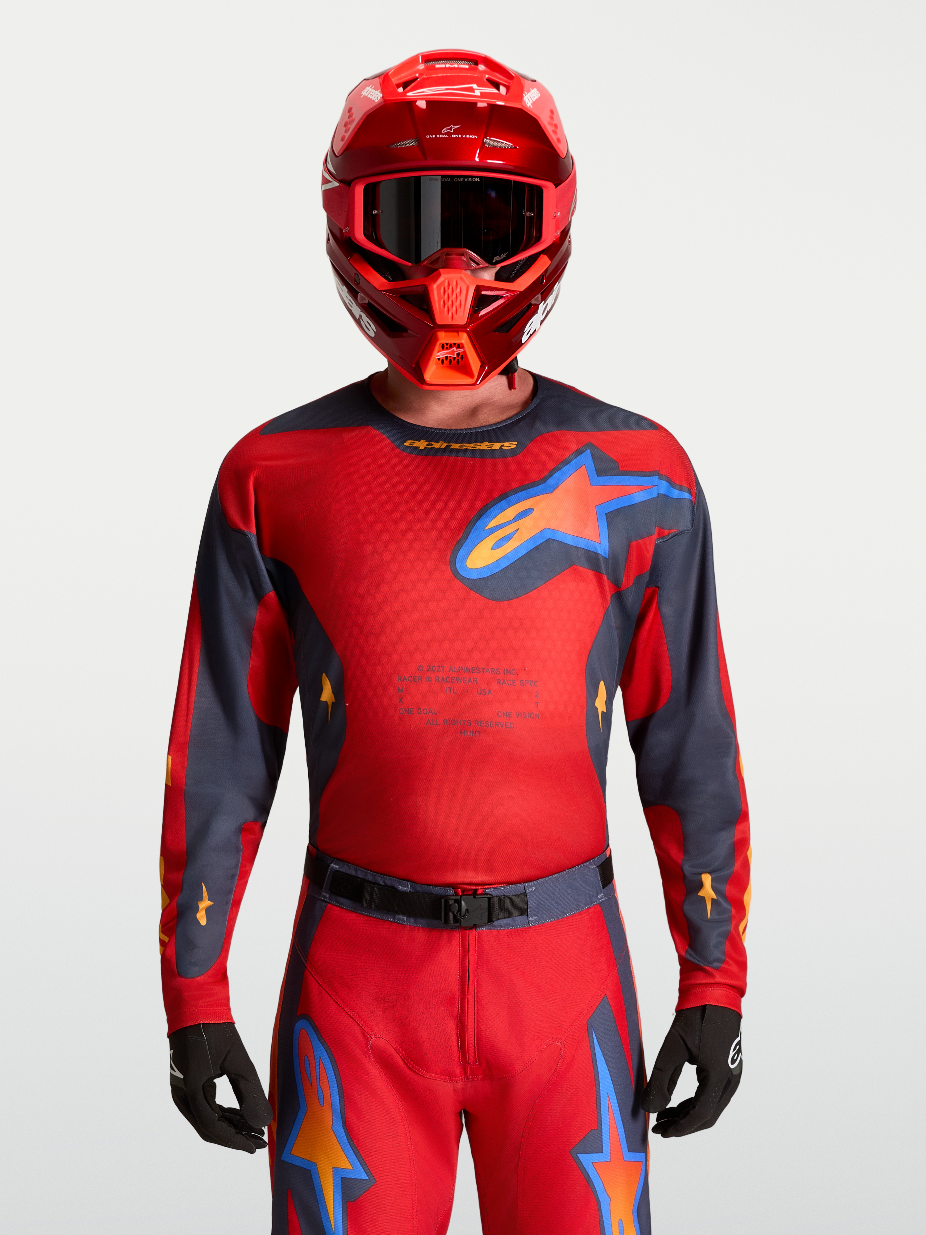 Jersey Racer Hunt de Alpinestars, jersey de motocross para hombre, rojo y gris, con tejido transpirable y malla ventilada