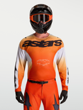 Alpinestars Jersey Racer Amber, jersey de motocross para hombre, naranja y blanco, politejido transpirable con ajuste de carrera
