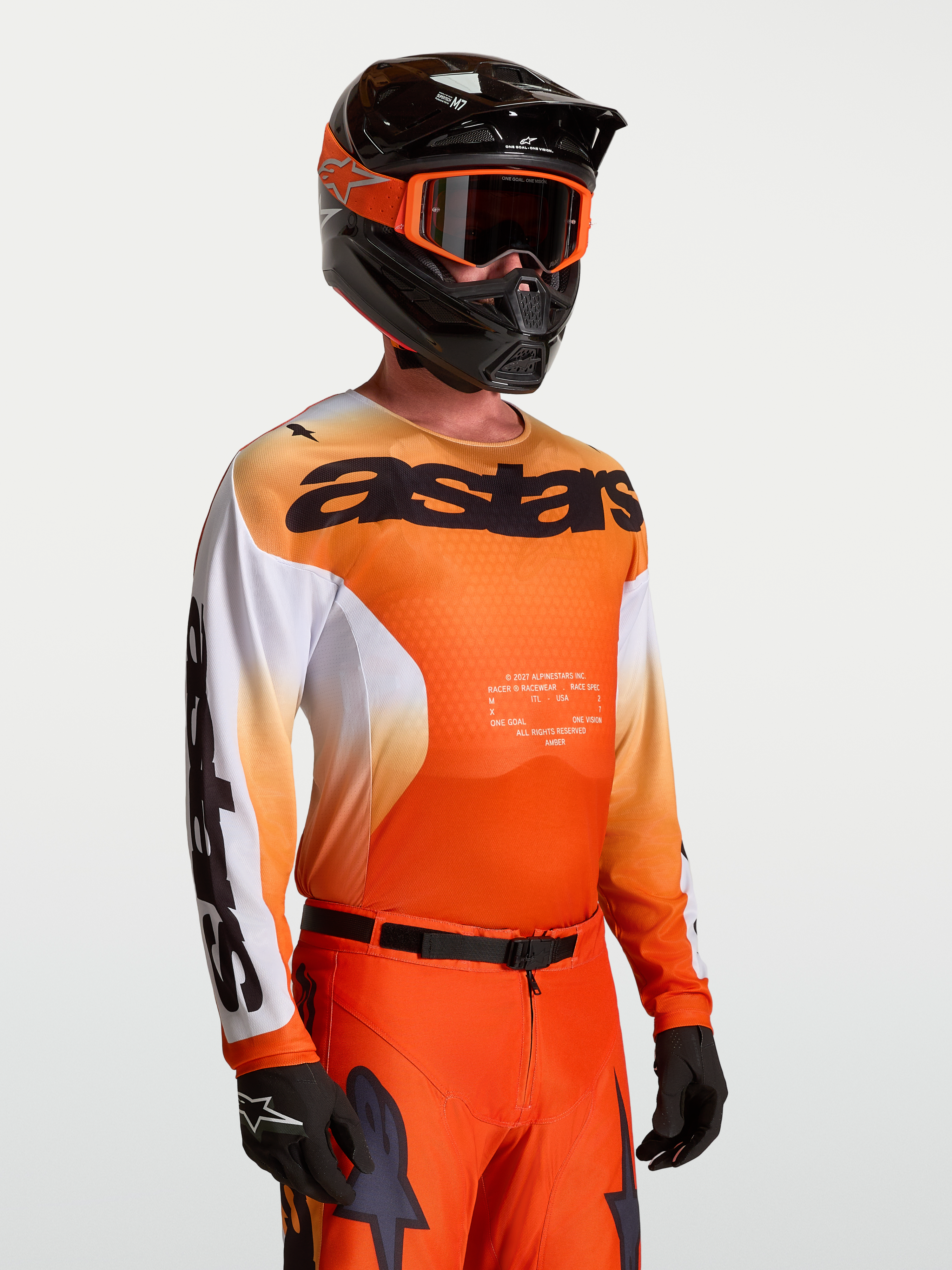 Alpinestars Racer Amber, jersey de motocross para hombre, naranja y blanco, polifabricado ligero con ajuste de carrera
