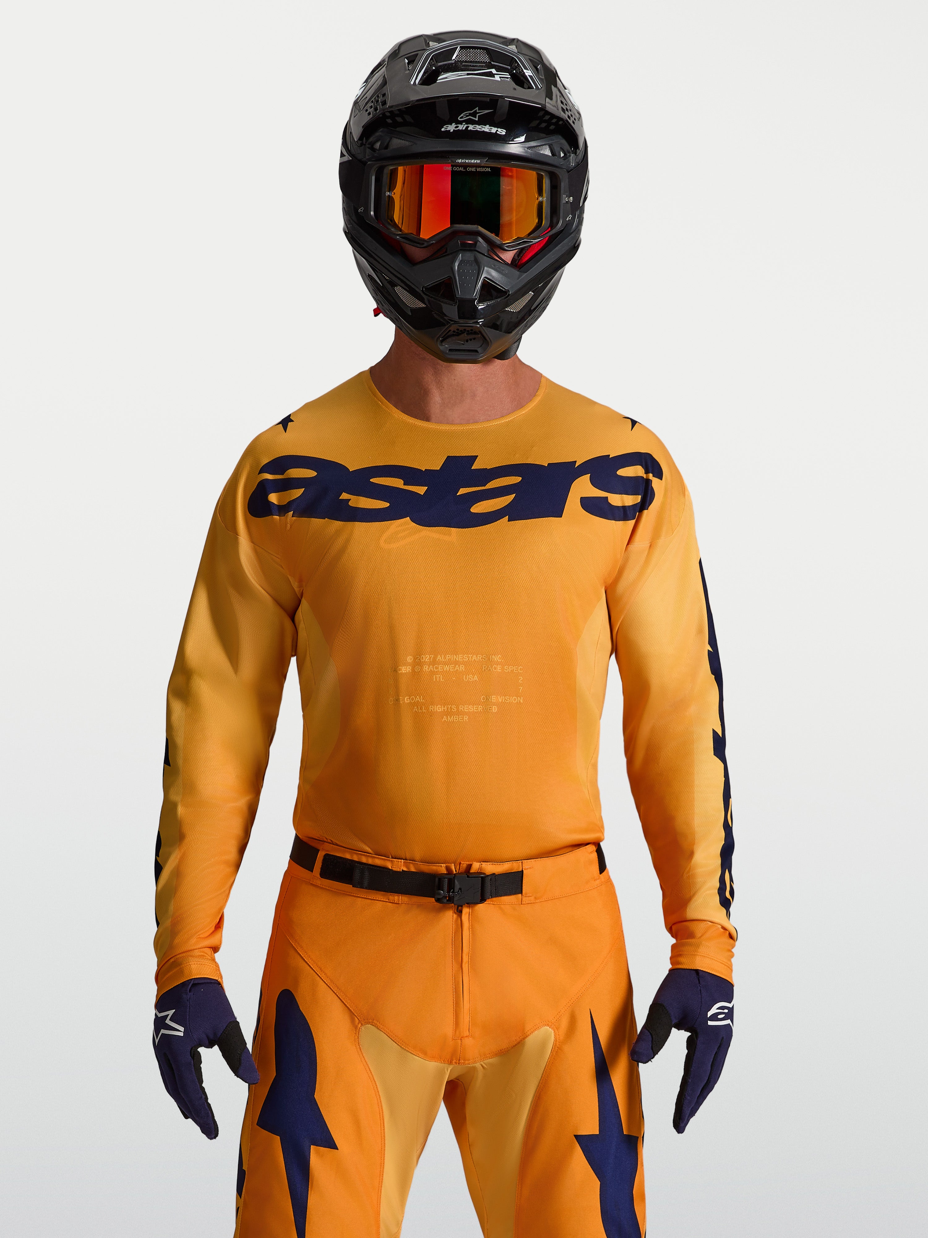 Alpinestars Racer Amber, jersey de motocross para hombre, naranja y azul oscuro, en politejido transpirable para off-road