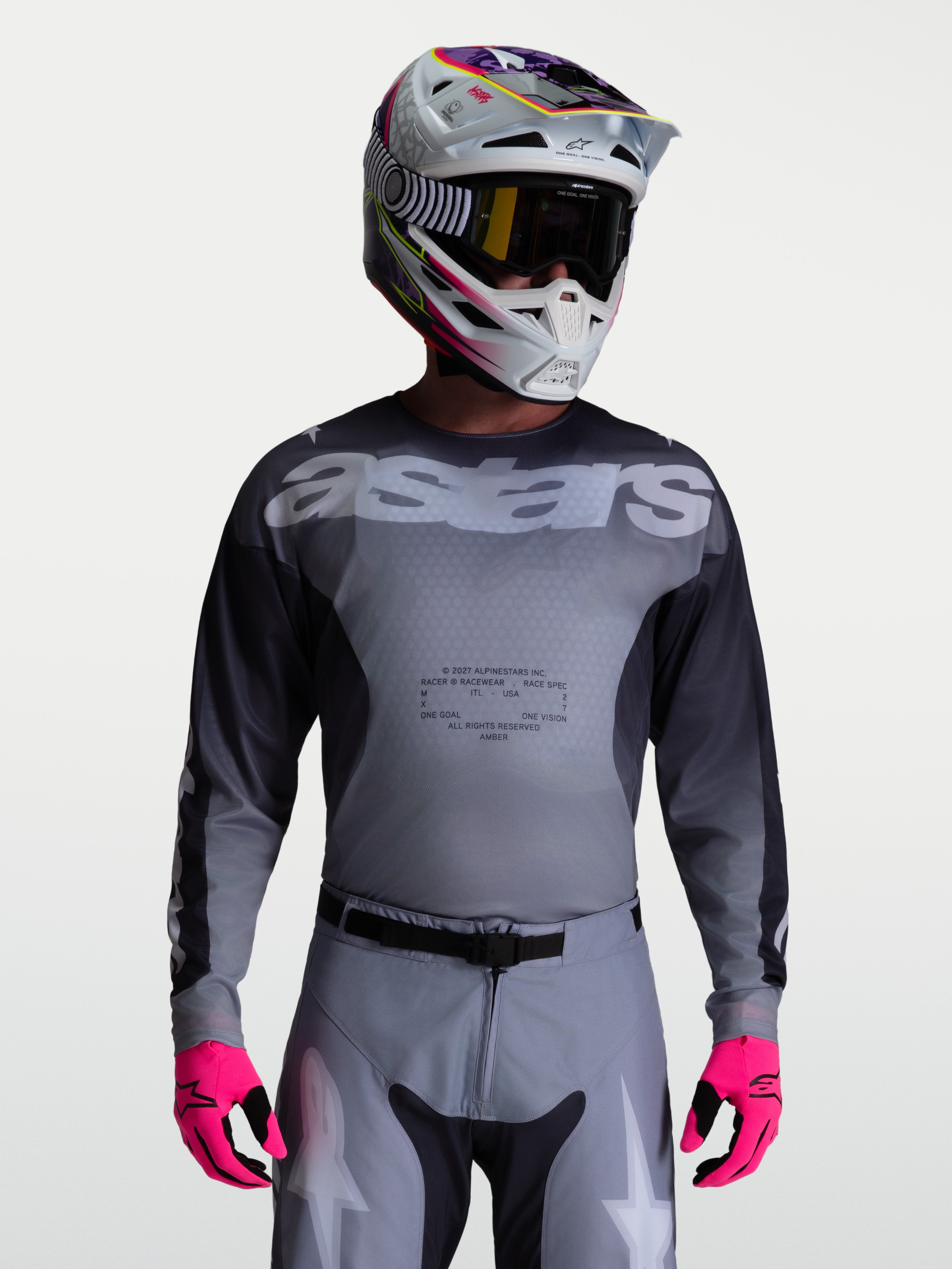 Alpinestars Racer Amber, jersey de motocross para hombre, gris y gris carbón, politejido que absorbe la humedad, usado por un modelo