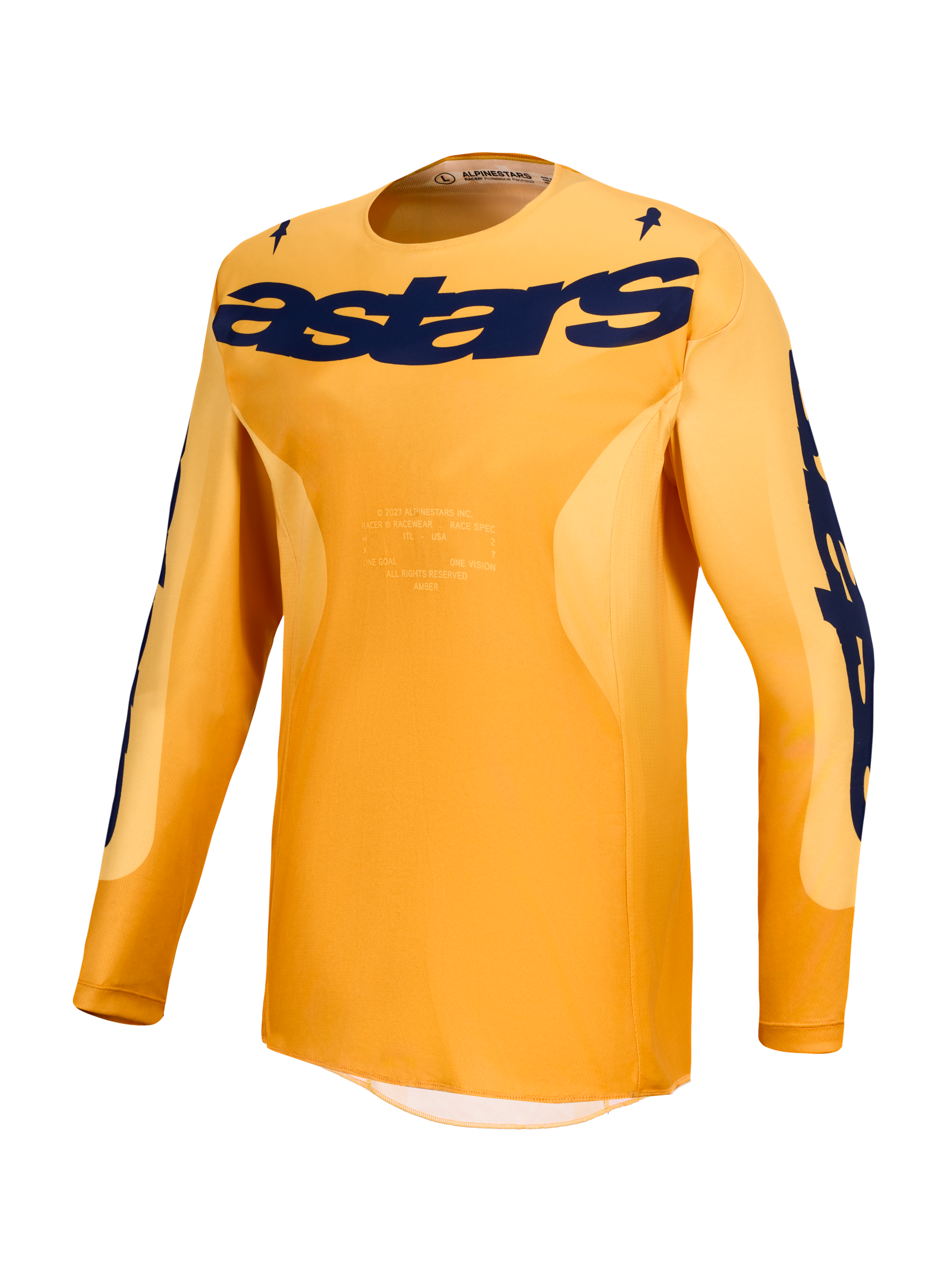Jersey Racer Amber y Gear Set de Alpinestars, jersey de motocross naranja y azul marino, tejido ligero transpirable