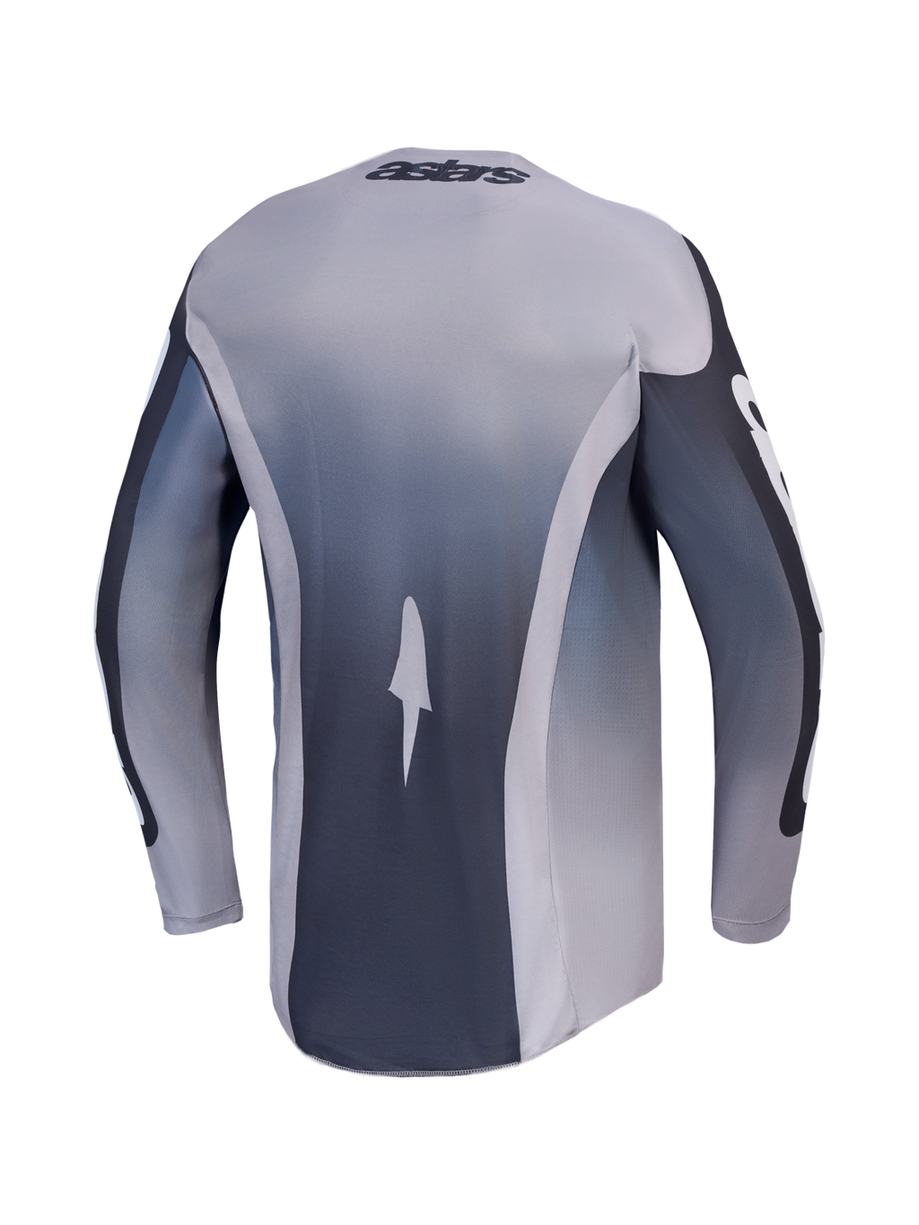 Alpinestars Racer Amber 2027, jersey de motocross, vista trasera en gris y carbón, tejido transpirable