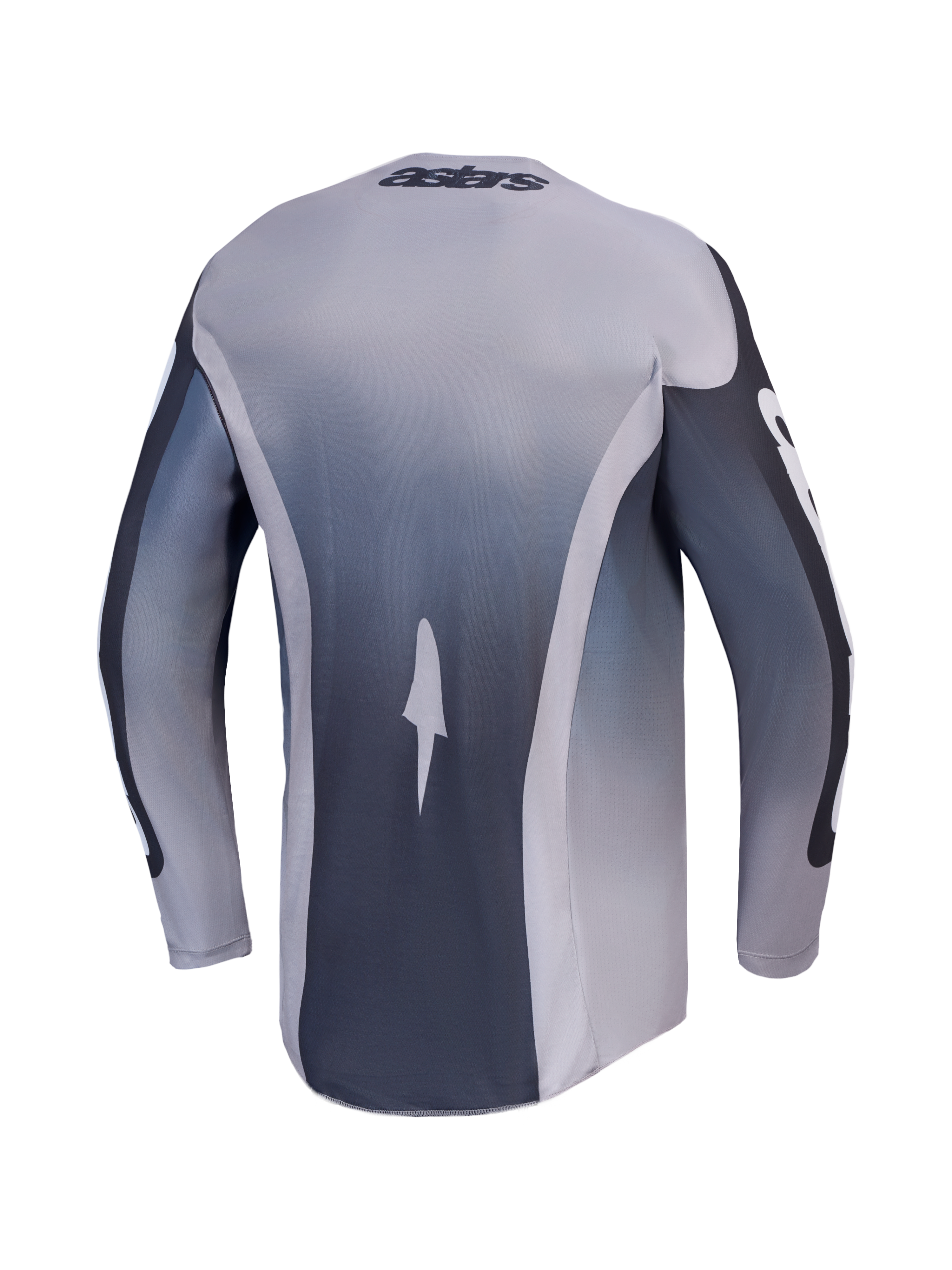 Alpinestars Racer Amber 2027, jersey de motocross, vista trasera en gris y carbón, tejido transpirable