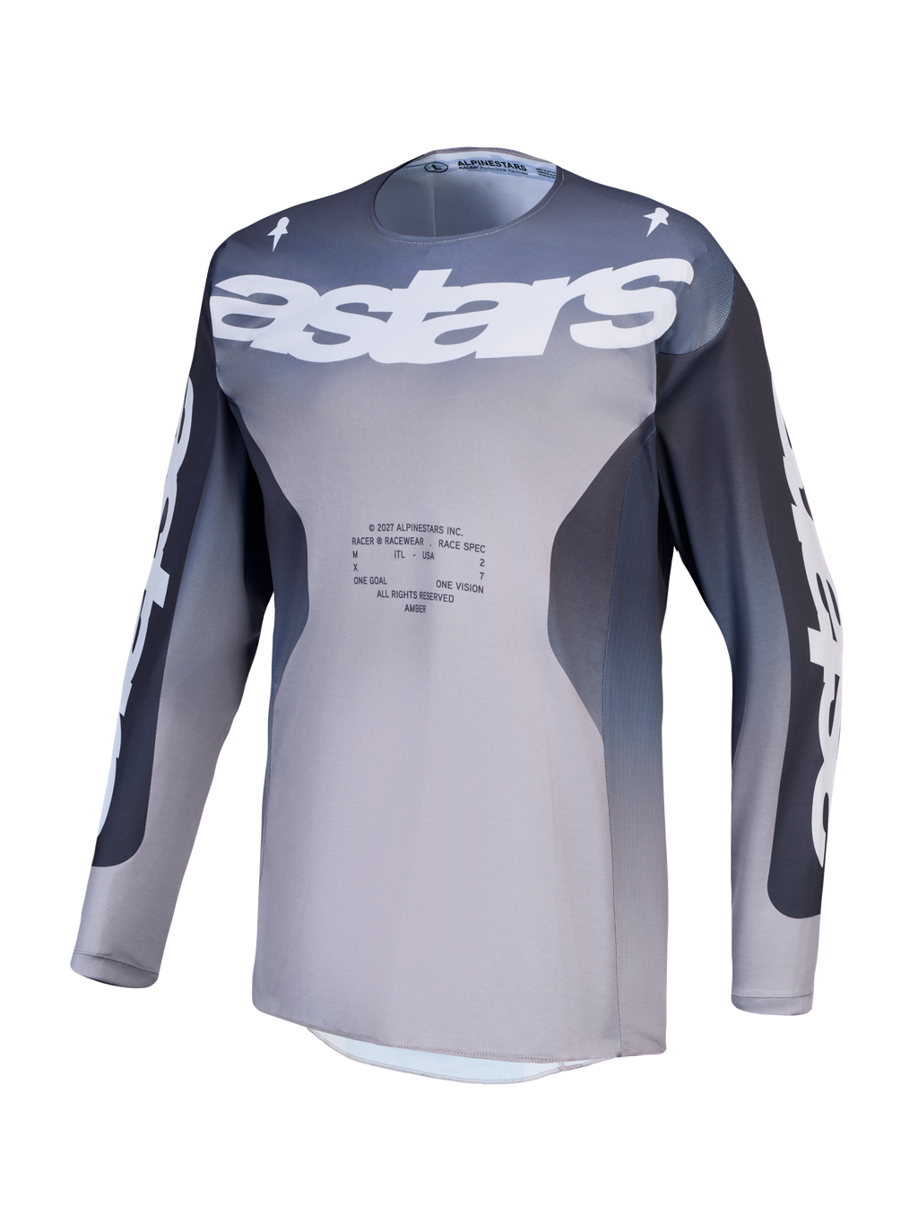 Alpinestars Racer Amber Jersey, jersey de motocross para hombre, gris y lila claro, tejido técnico ligero y transpirable, ideal para conducción off-road